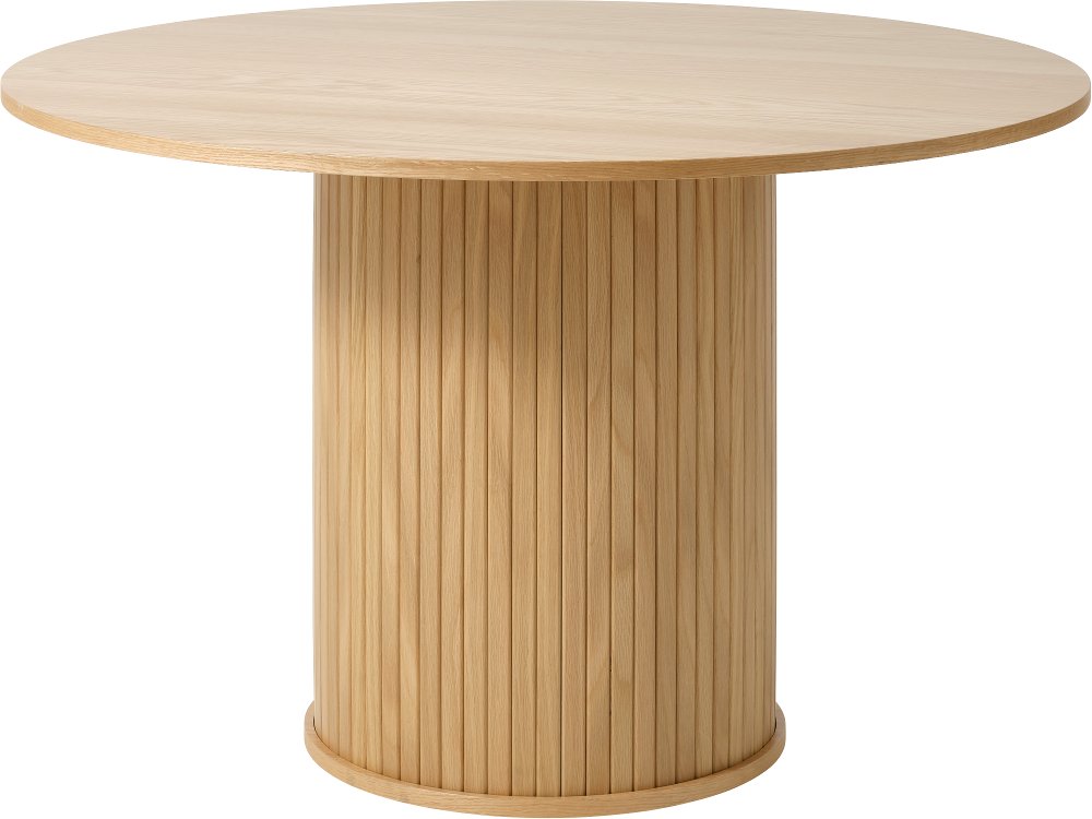 Nola Natural Oak Round Dining Table with Slatted Pedestal Base