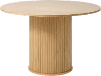 Nola Natural Oak Round Dining Table with Slatted Pedestal Base