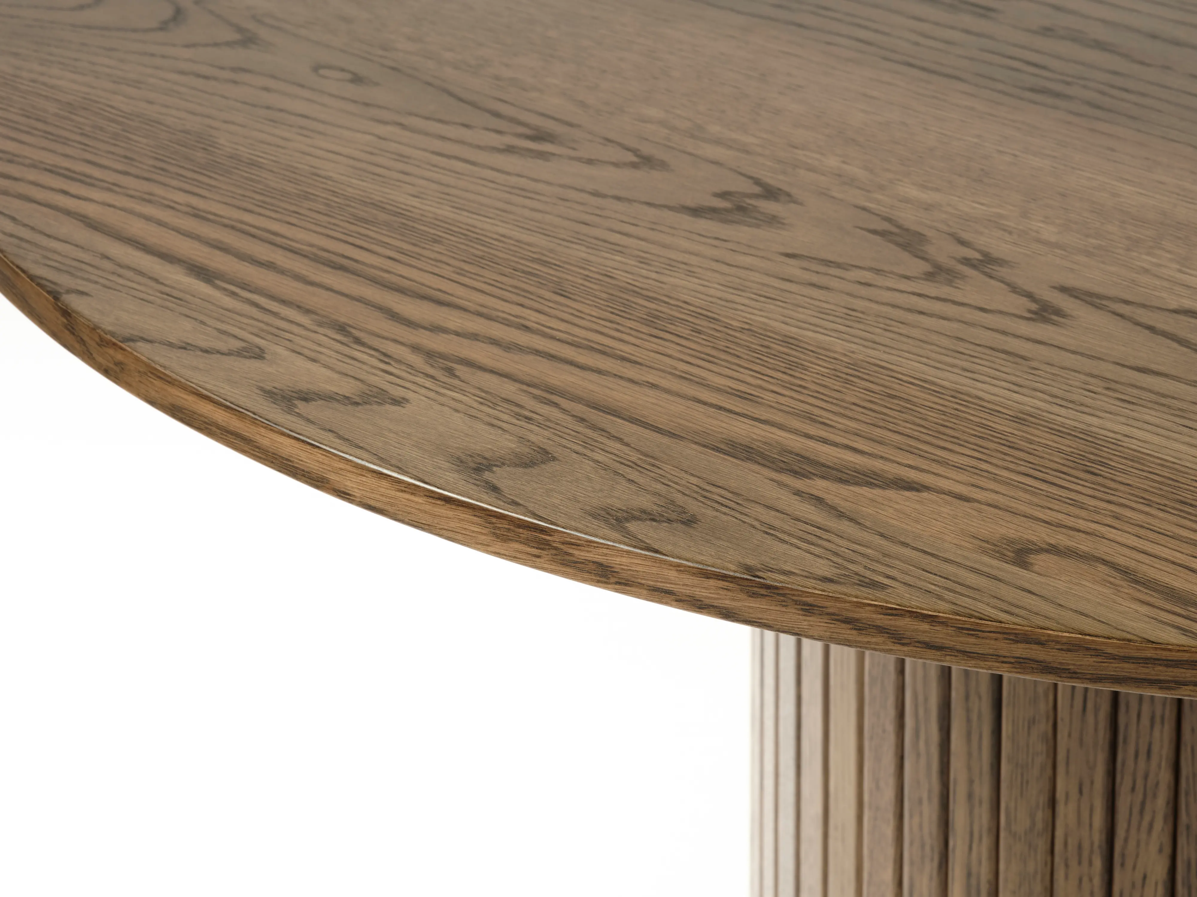Nola Brown Oak Round Dining Table with Slatted Pedestal Base-3