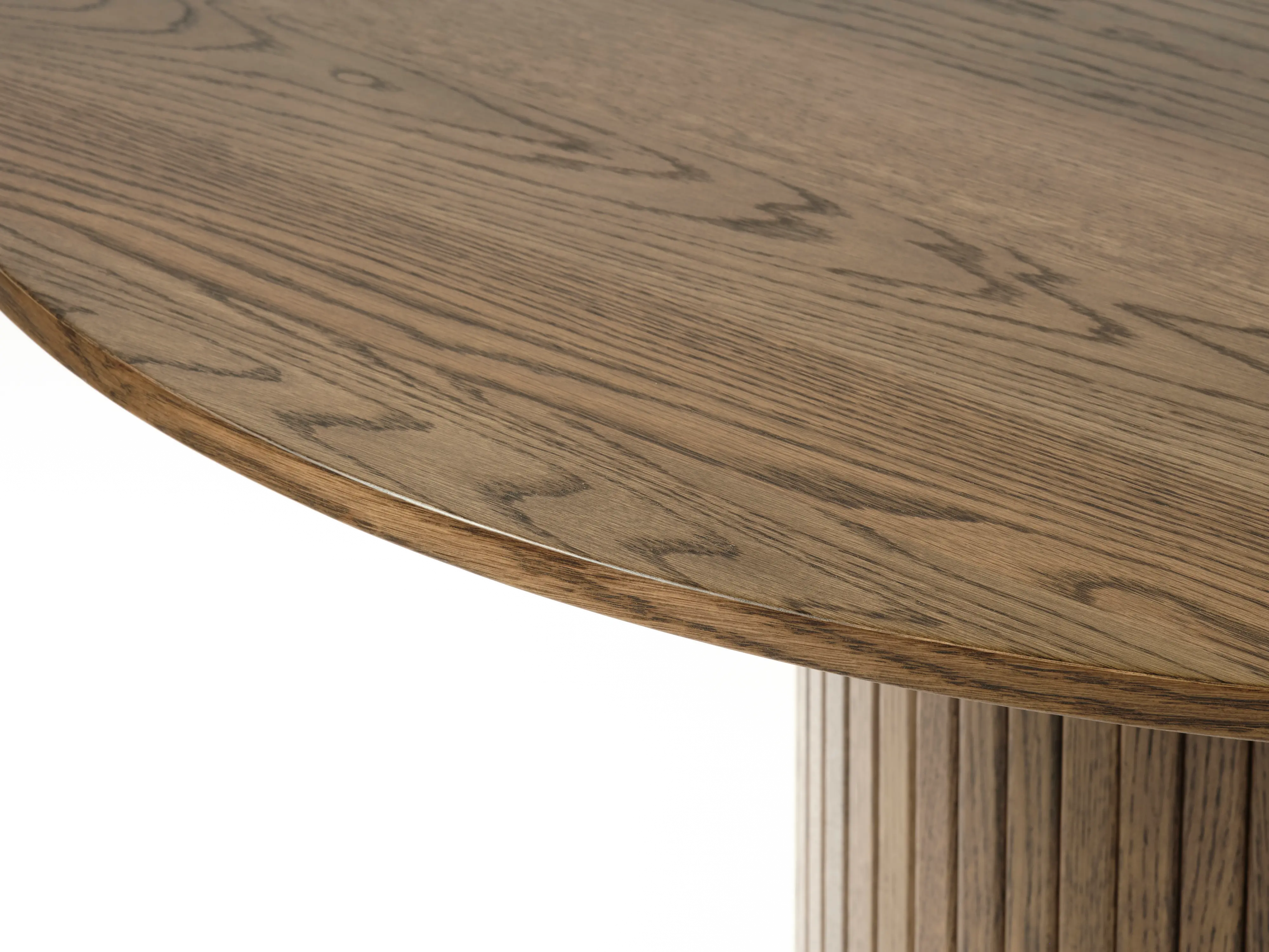 Nola Brown Oak Round Dining Table with Slatted Pedestal Base-4