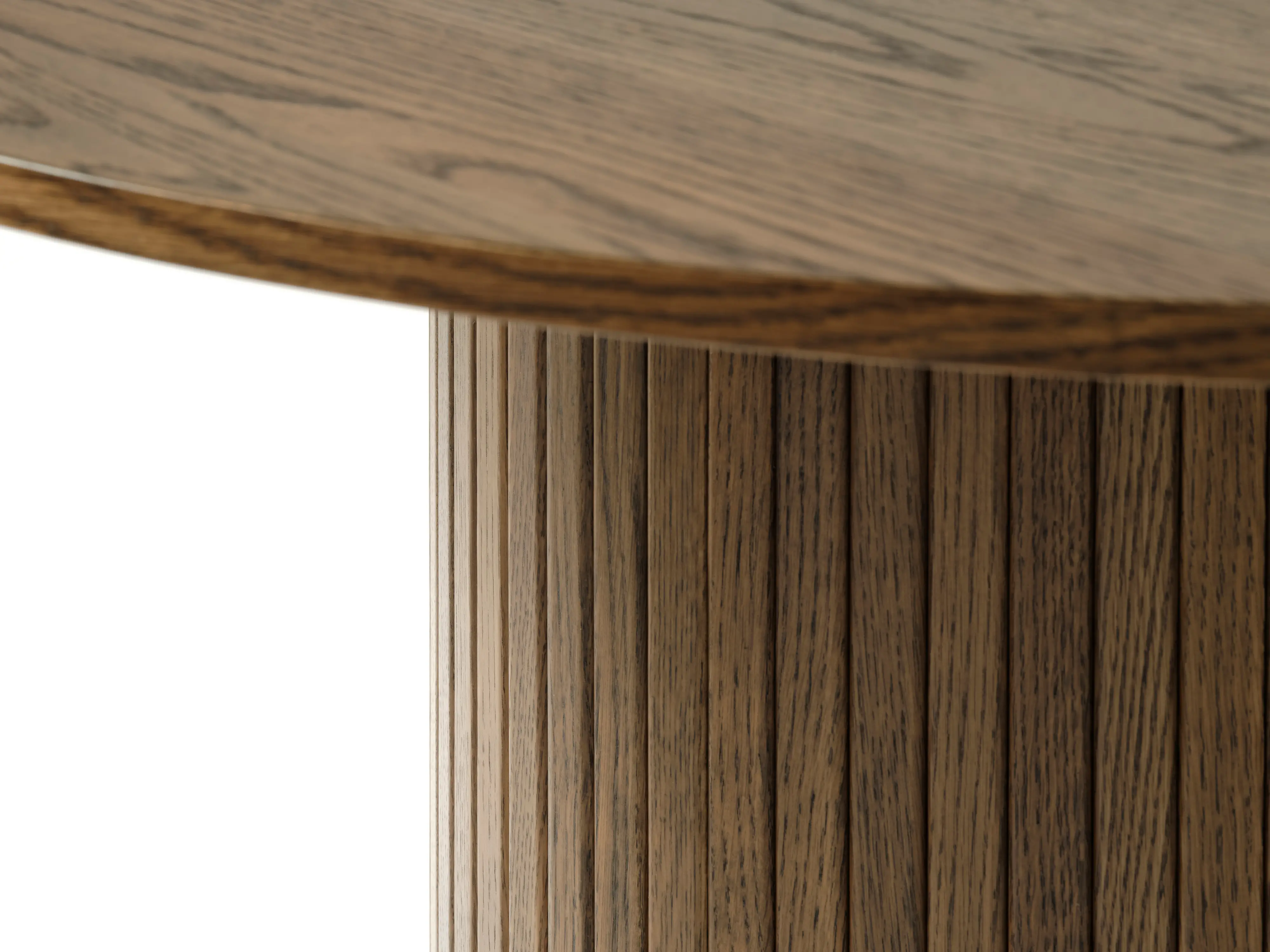 Nola Brown Oak Round Dining Table with Slatted Pedestal Base-4