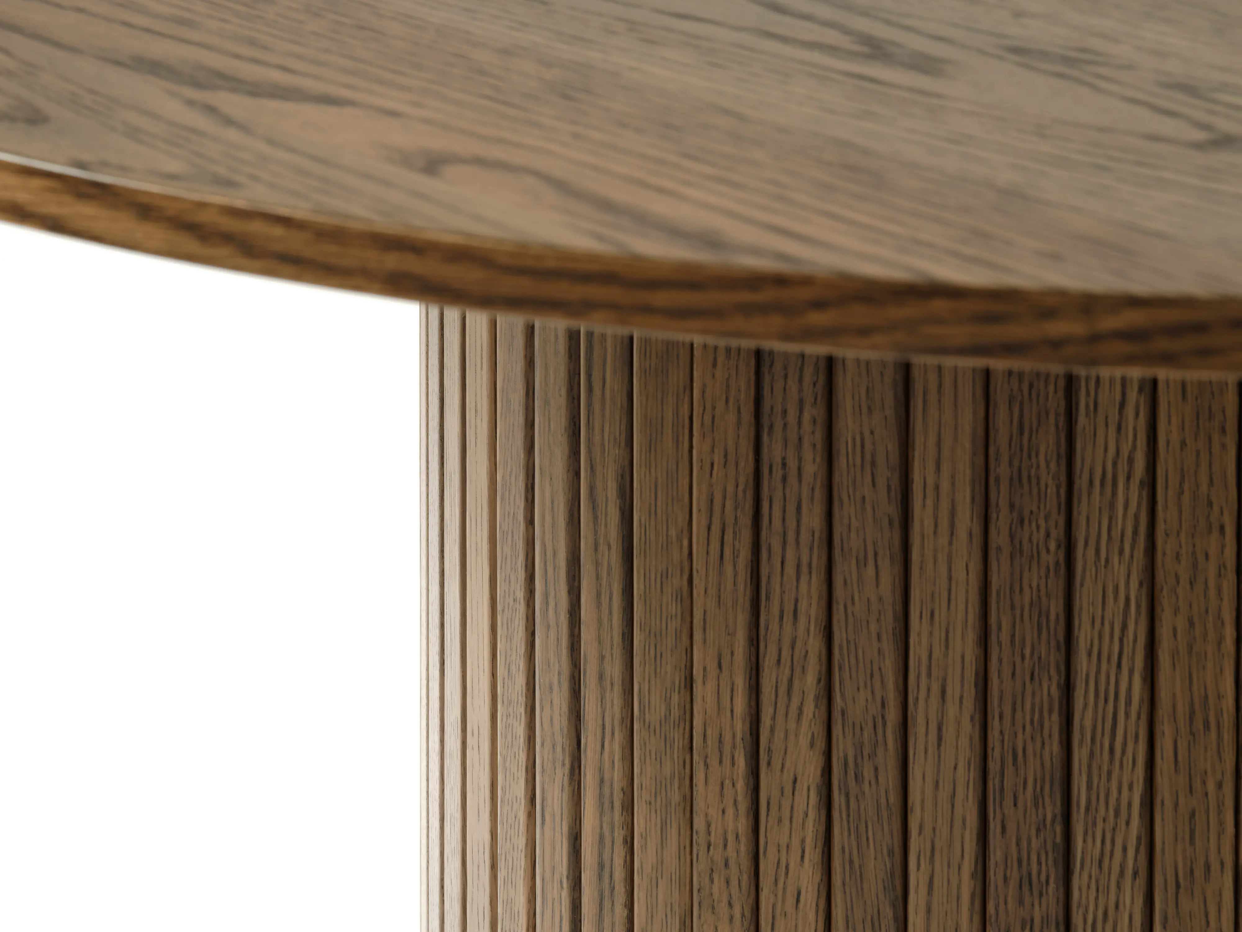 Nola Brown Oak Round Dining Table with Slatted Pedestal Base-5