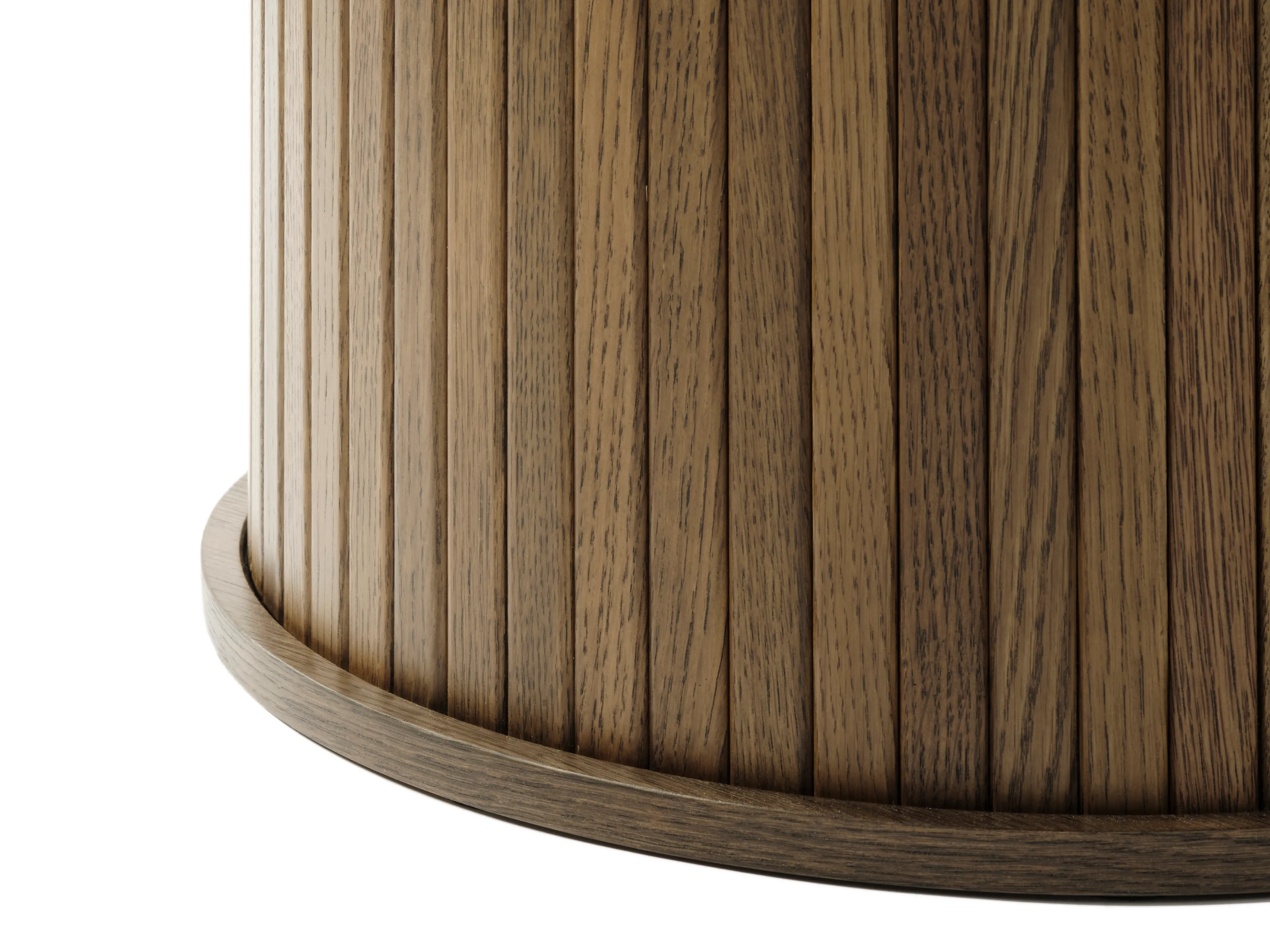 Nola Brown Oak Round Dining Table with Slatted Pedestal Base-5