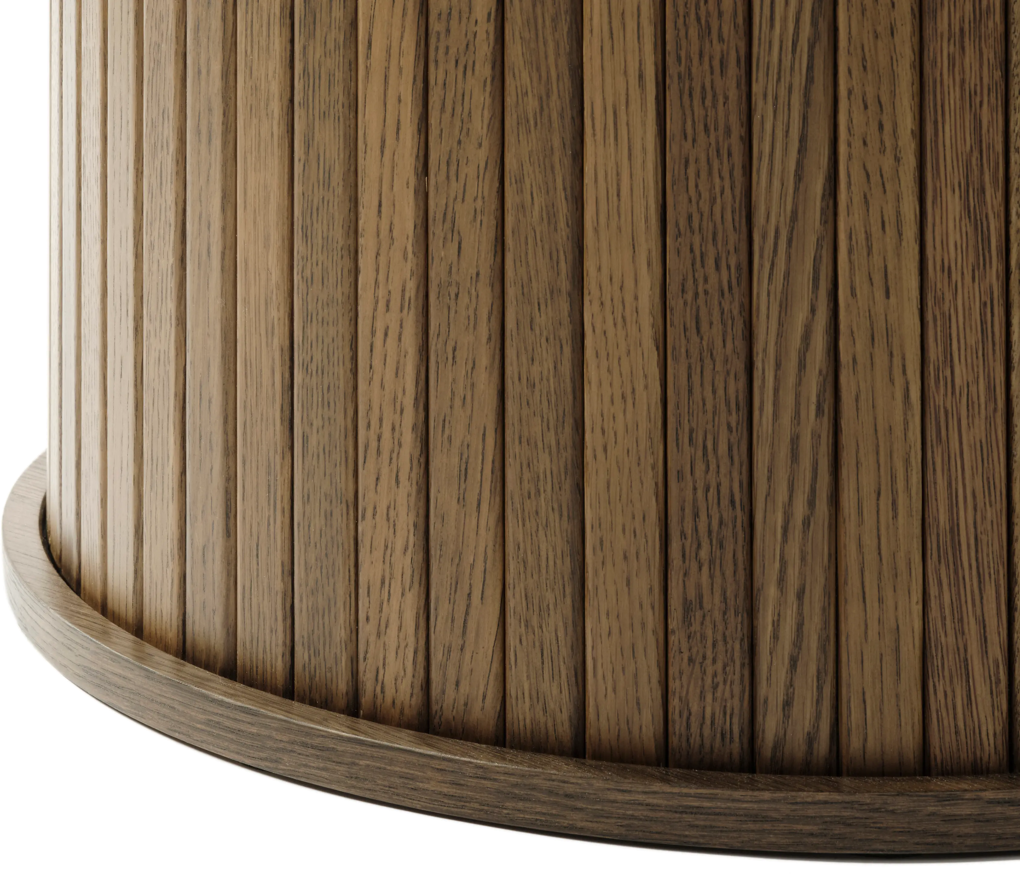 Nola Brown Oak Round Dining Table with Slatted Pedestal Base-6