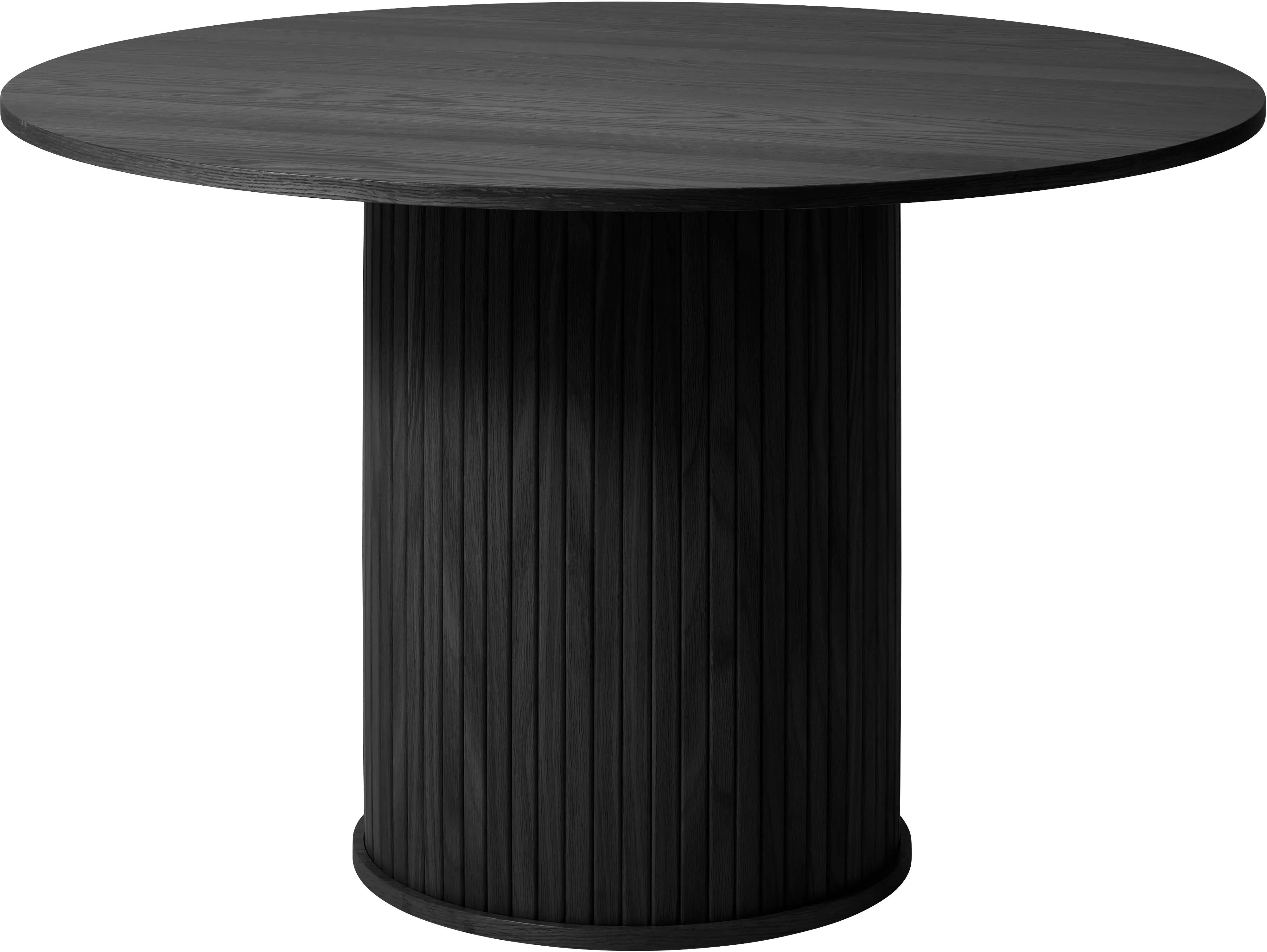 Nola Black Oak Round Dining Table with Slatted Pedestal Base-1