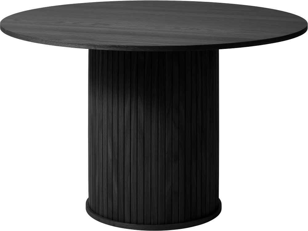 Nola Black Oak Round Dining Table with Slatted Pedestal Base
