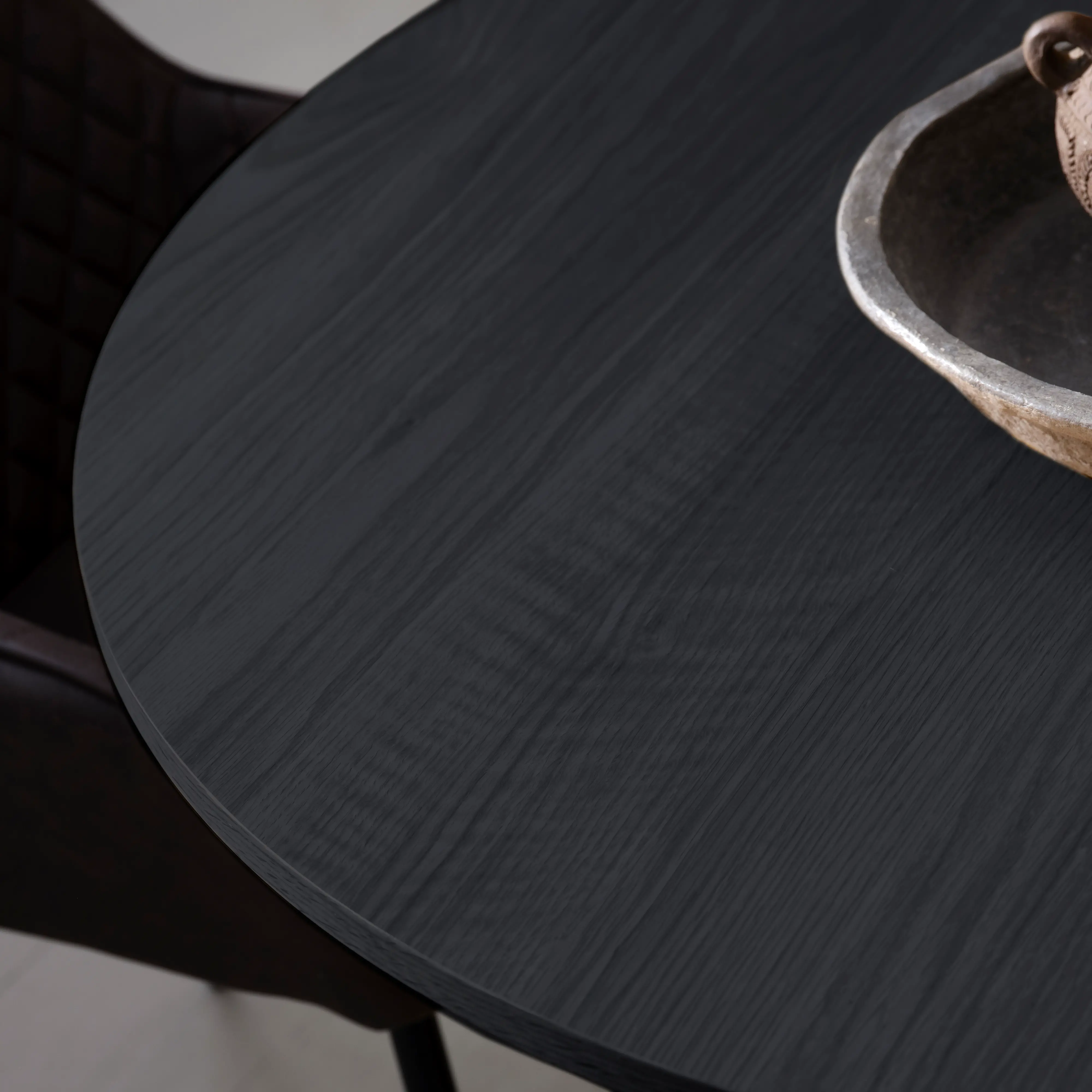 Nola Black Oak Round Dining Table with Slatted Pedestal Base-3