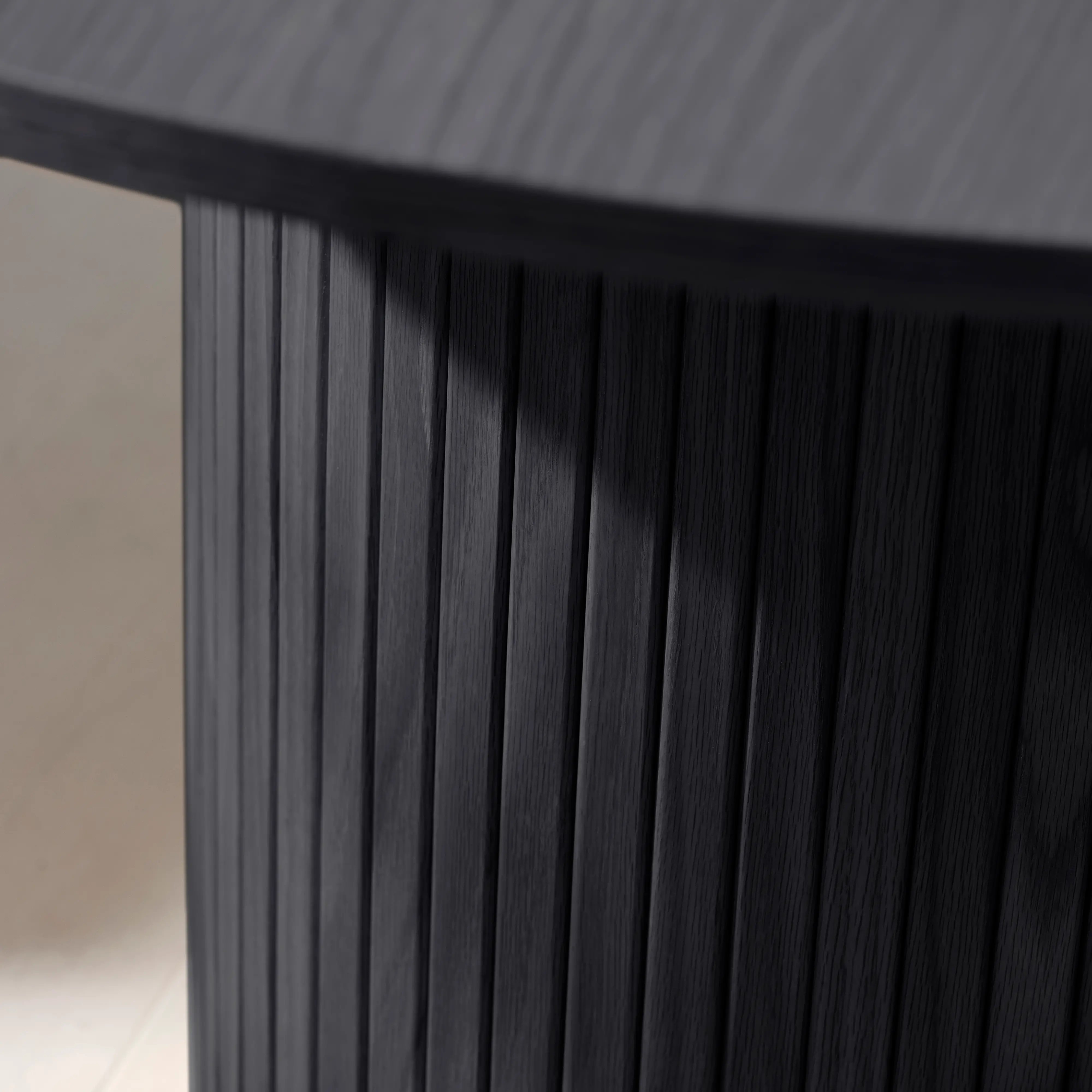 Nola Black Oak Round Dining Table with Slatted Pedestal Base-4