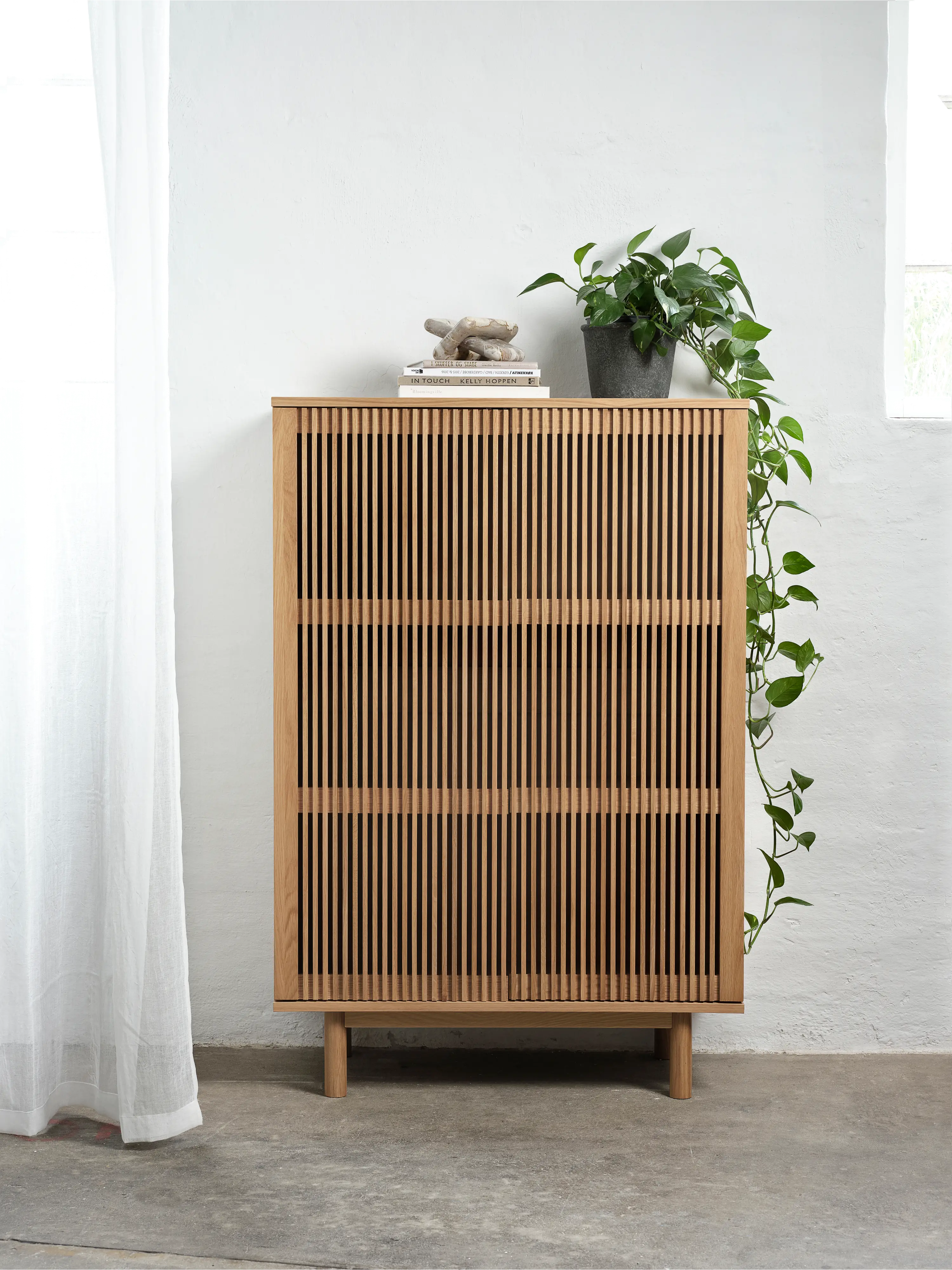 Tiber Natural Oak Accent Cabinet with Slatted Doors-2