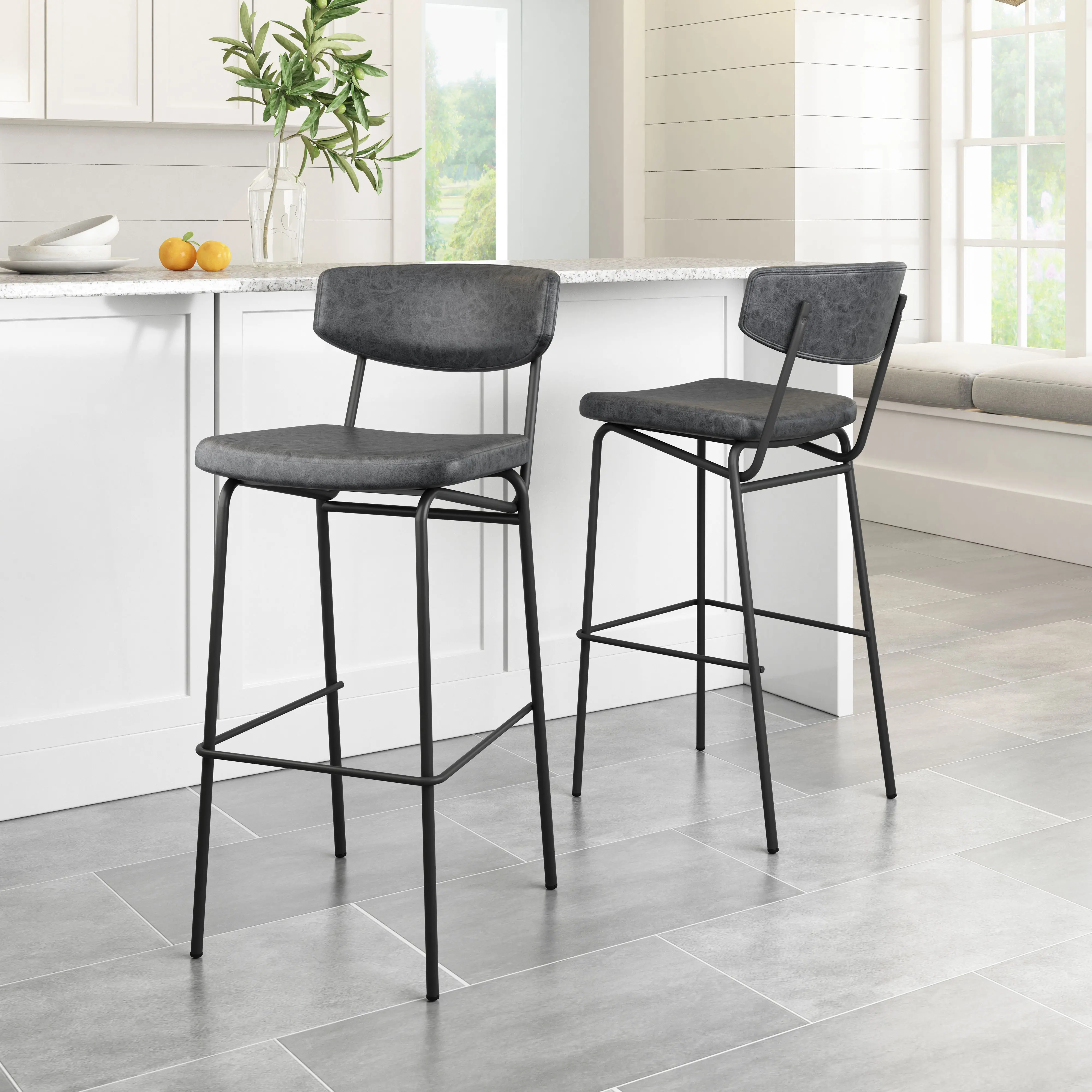 Ciampinon Black Faux Leather Barstool Vintage, Set of 2-2