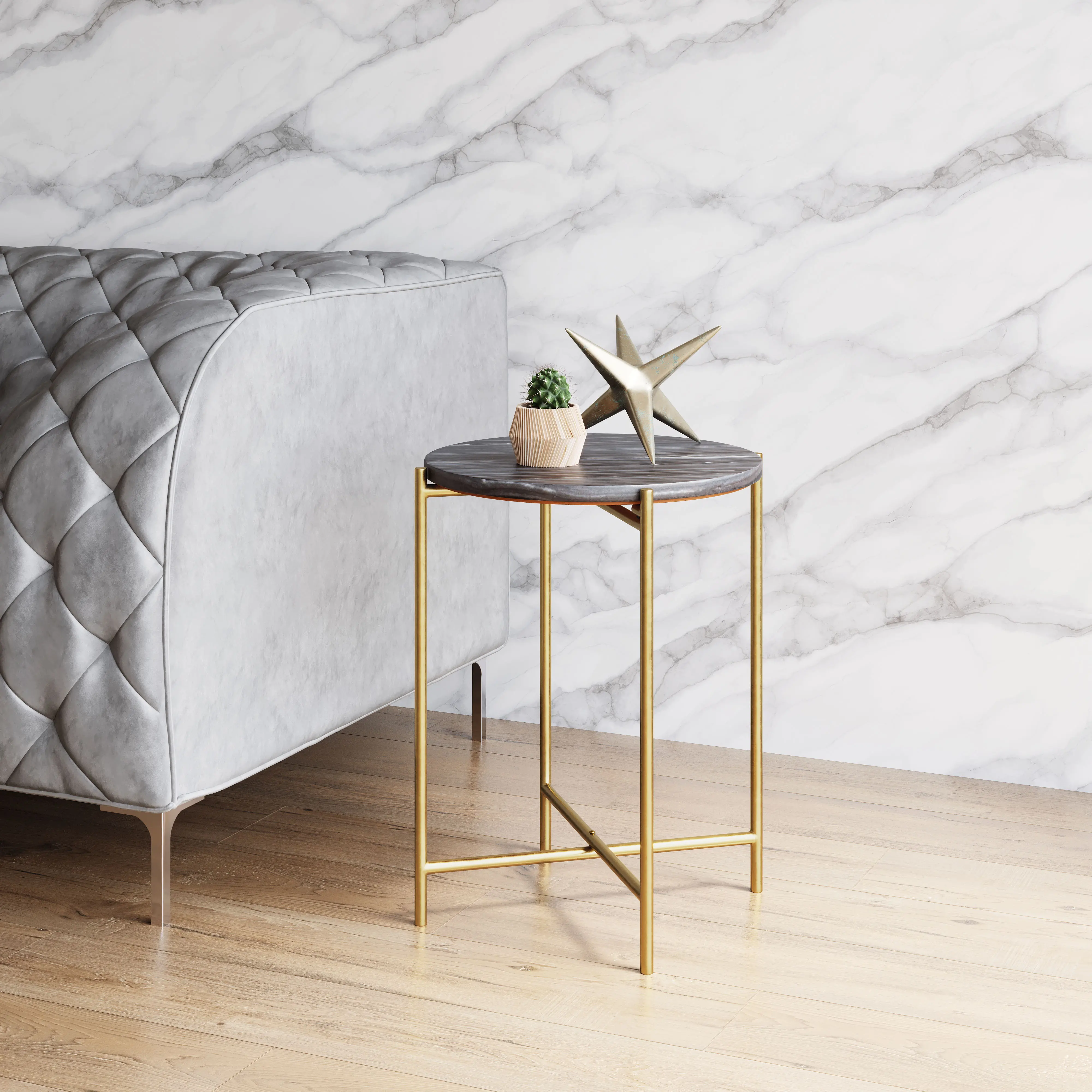 Frattamaggiore Gray and Gold Side Table-2