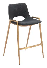 Sant’Anastasia Black and Gold Faux Leather Counter Stool, Set of 2