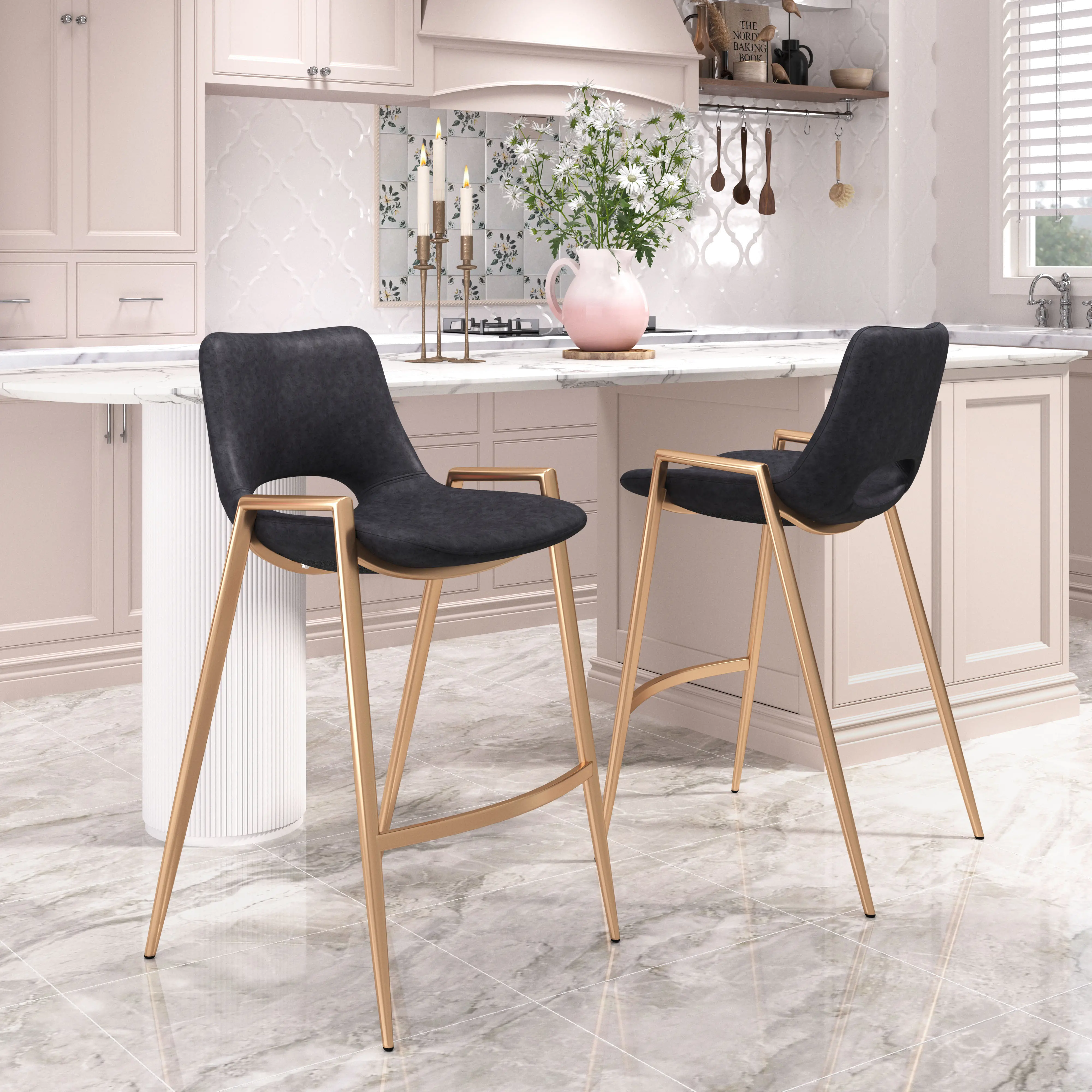 Sant’Anastasia Black and Gold Faux Leather Counter Stool-2