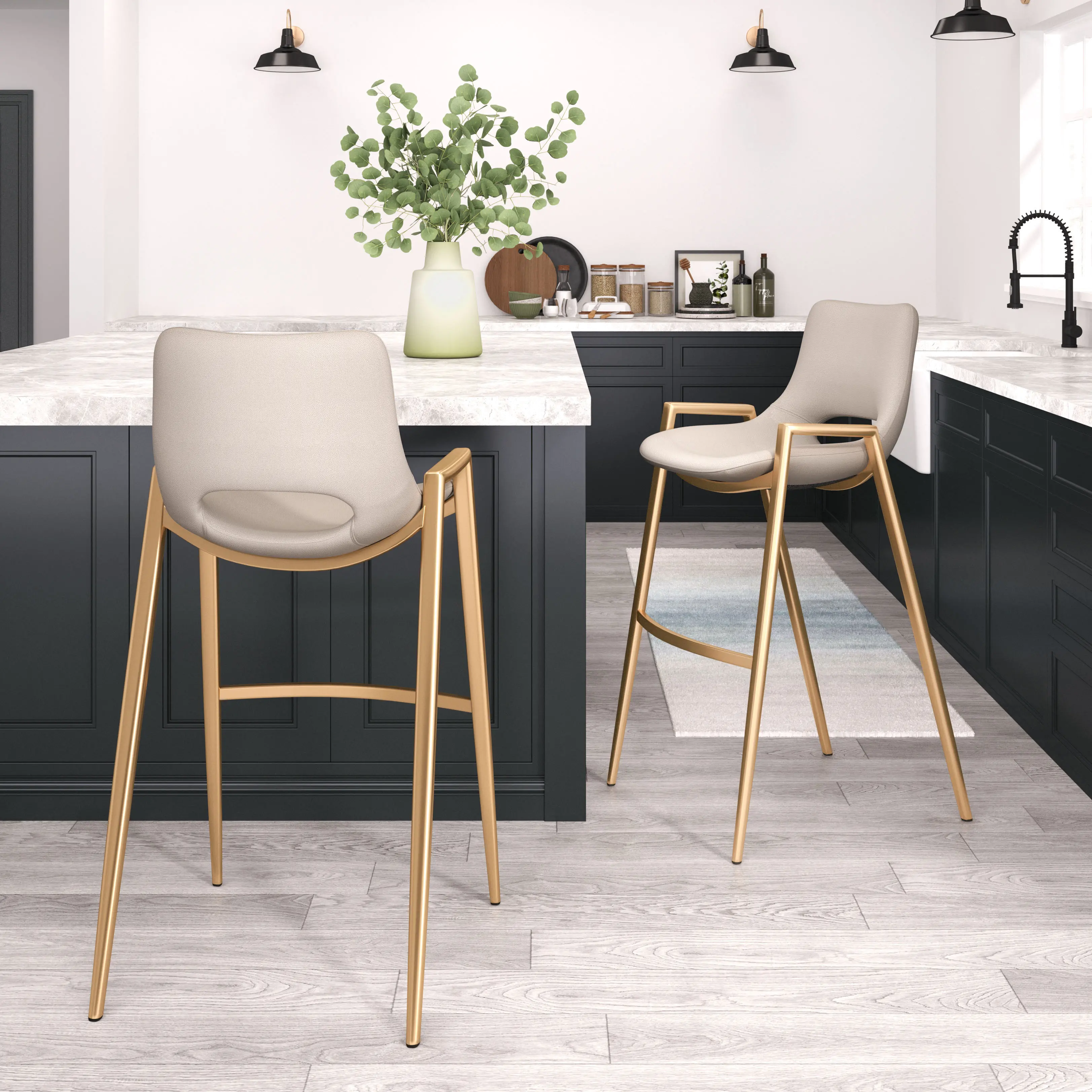 Sant’Anastasia Beige and Gold Faux Leather Counter Stool-2