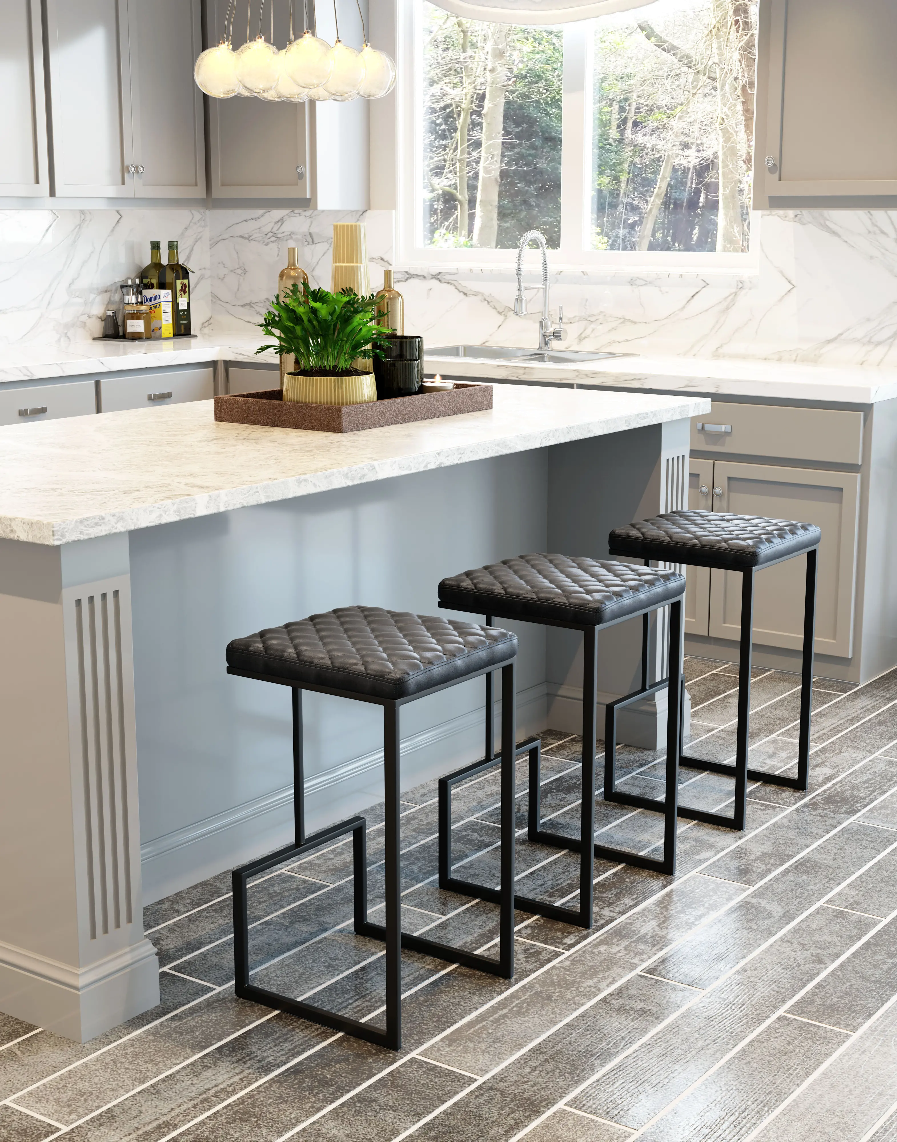 San Gray Faux Leather Barstool-2