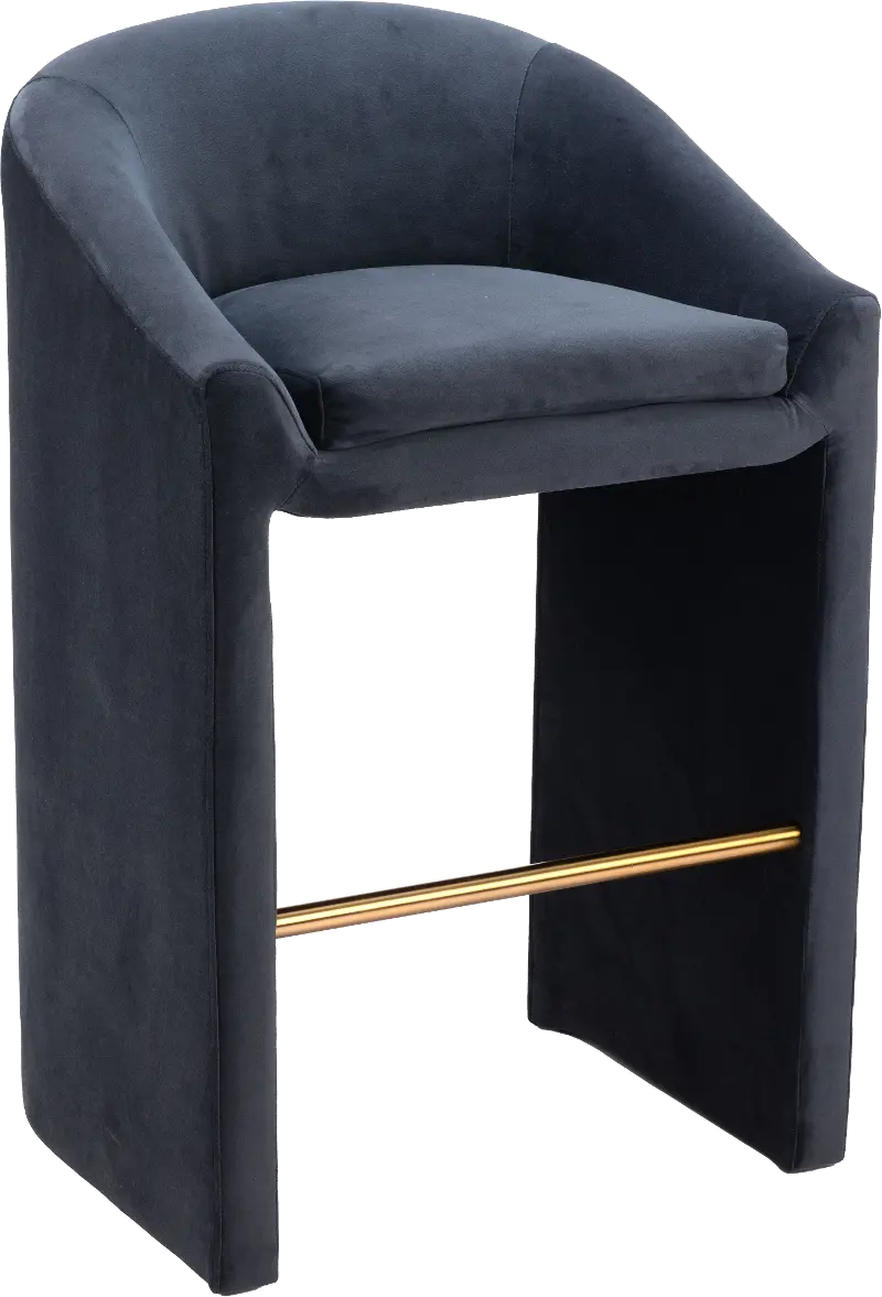 Meda Midnight Gray Velvel Barstool
