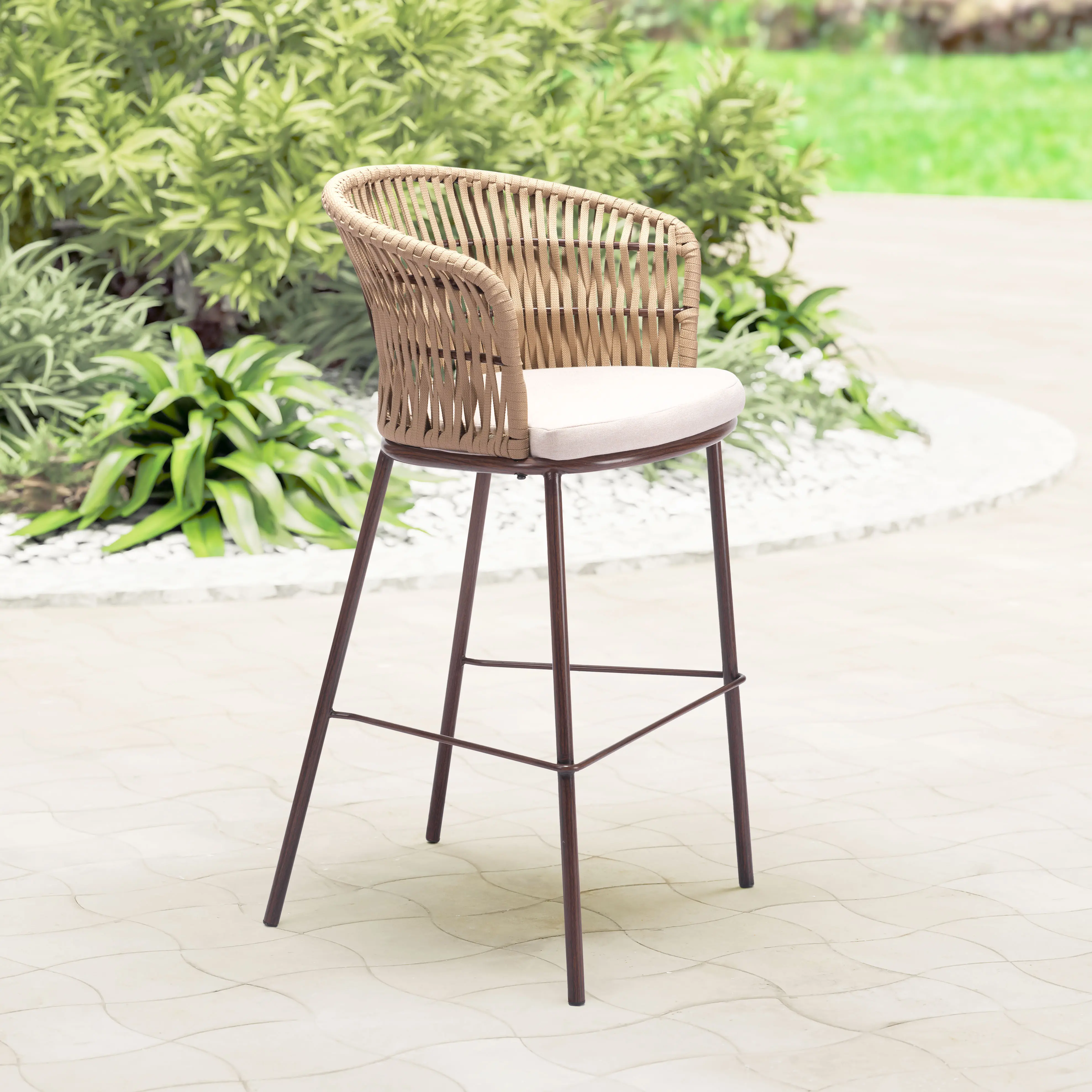 Pozzallo Natural Tan Patio Barstool, Set of 2-2