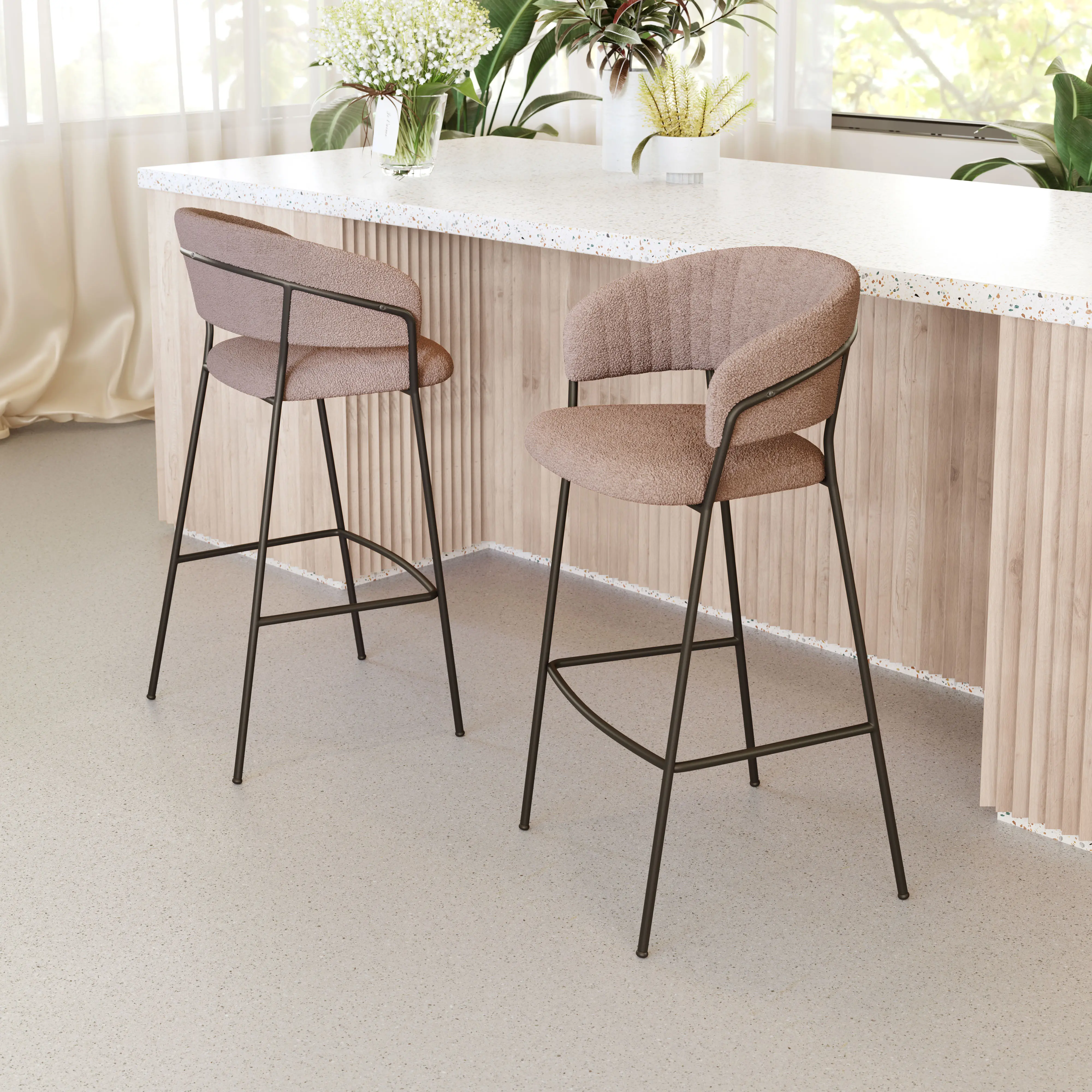 Poggio Light Brown Shearling Barstool, Set of 2-2