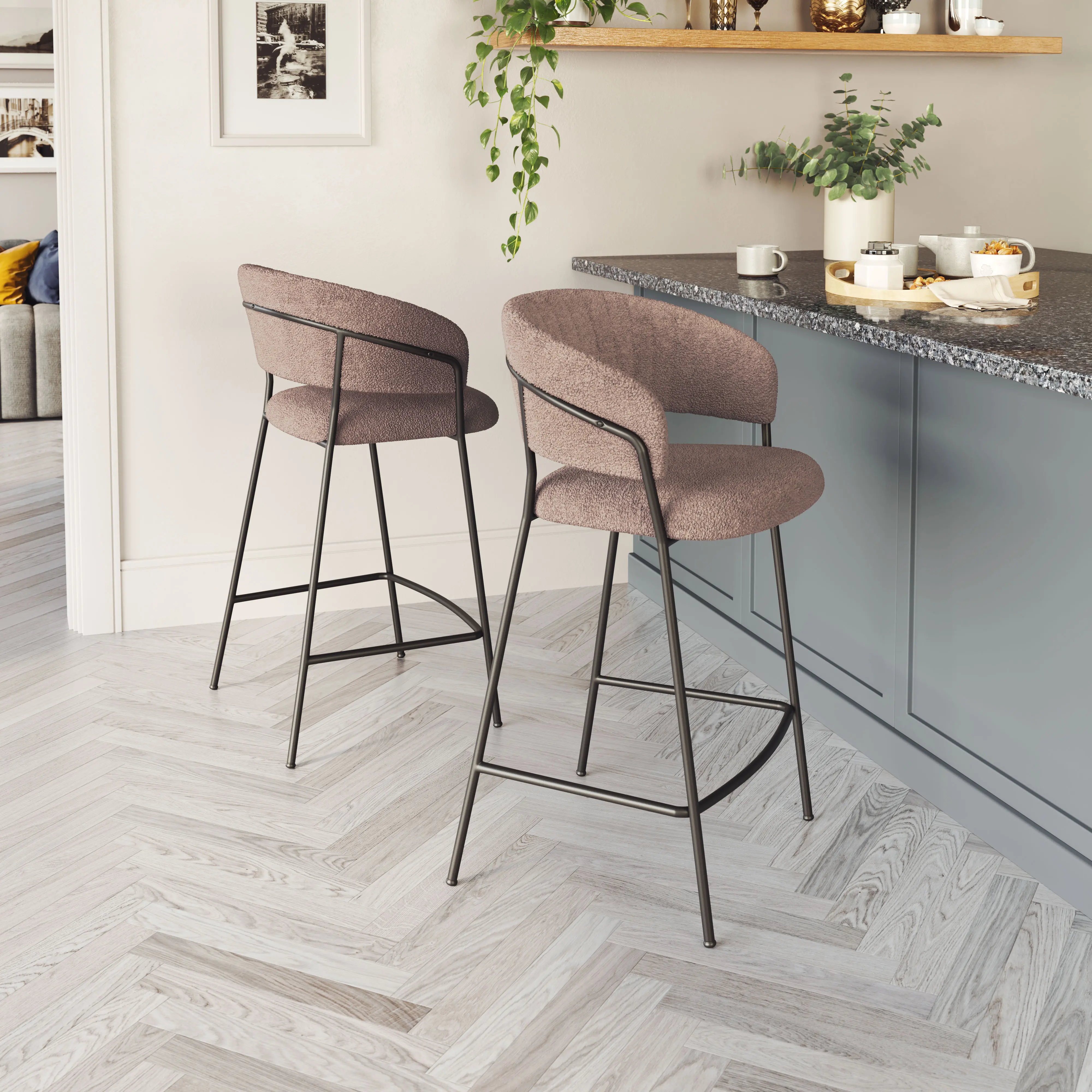 Poggio Light Brown Shearling Counter Stool, Set of 2-2
