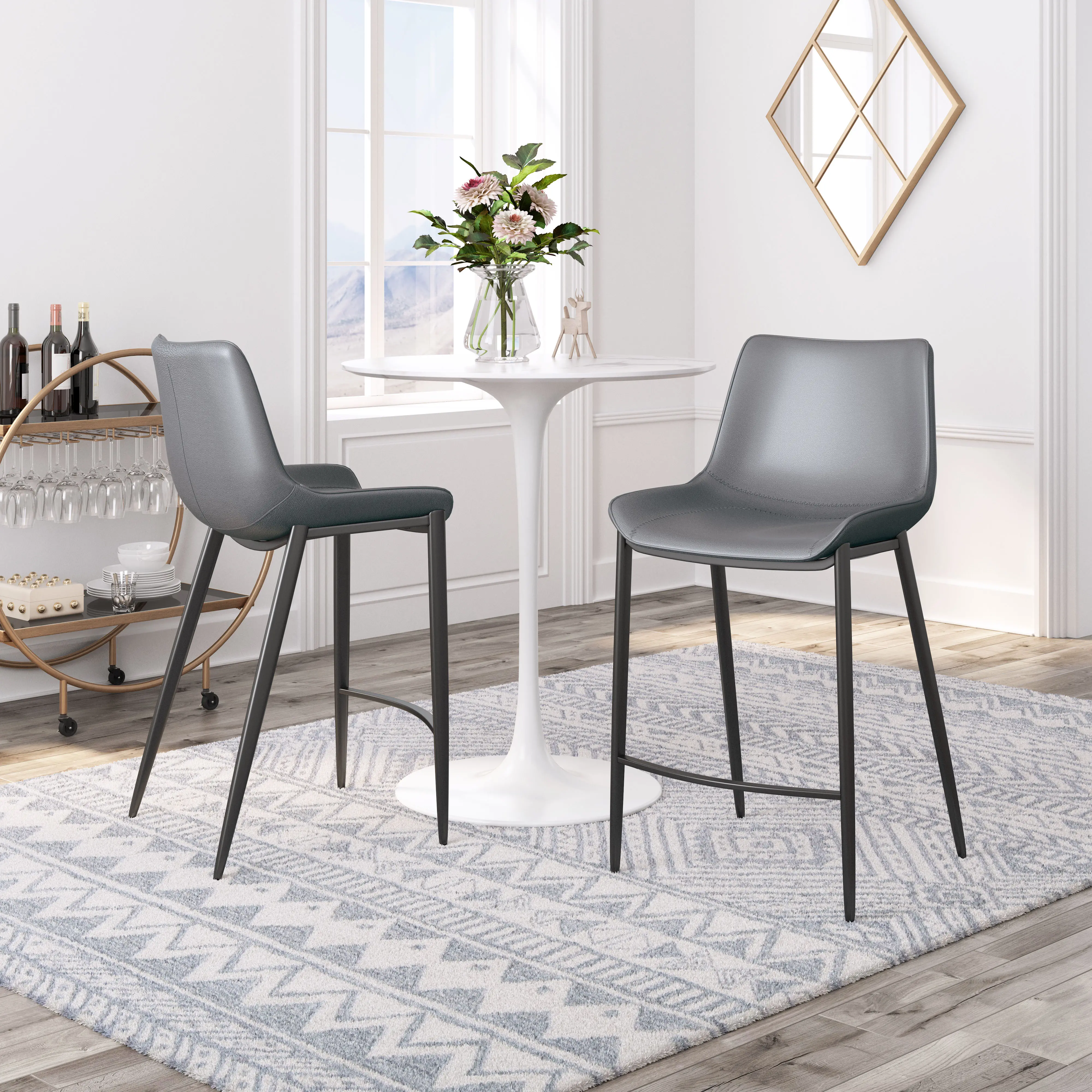 Vada Dark Gray Faux Leather Counter Stool, Set of 2-2