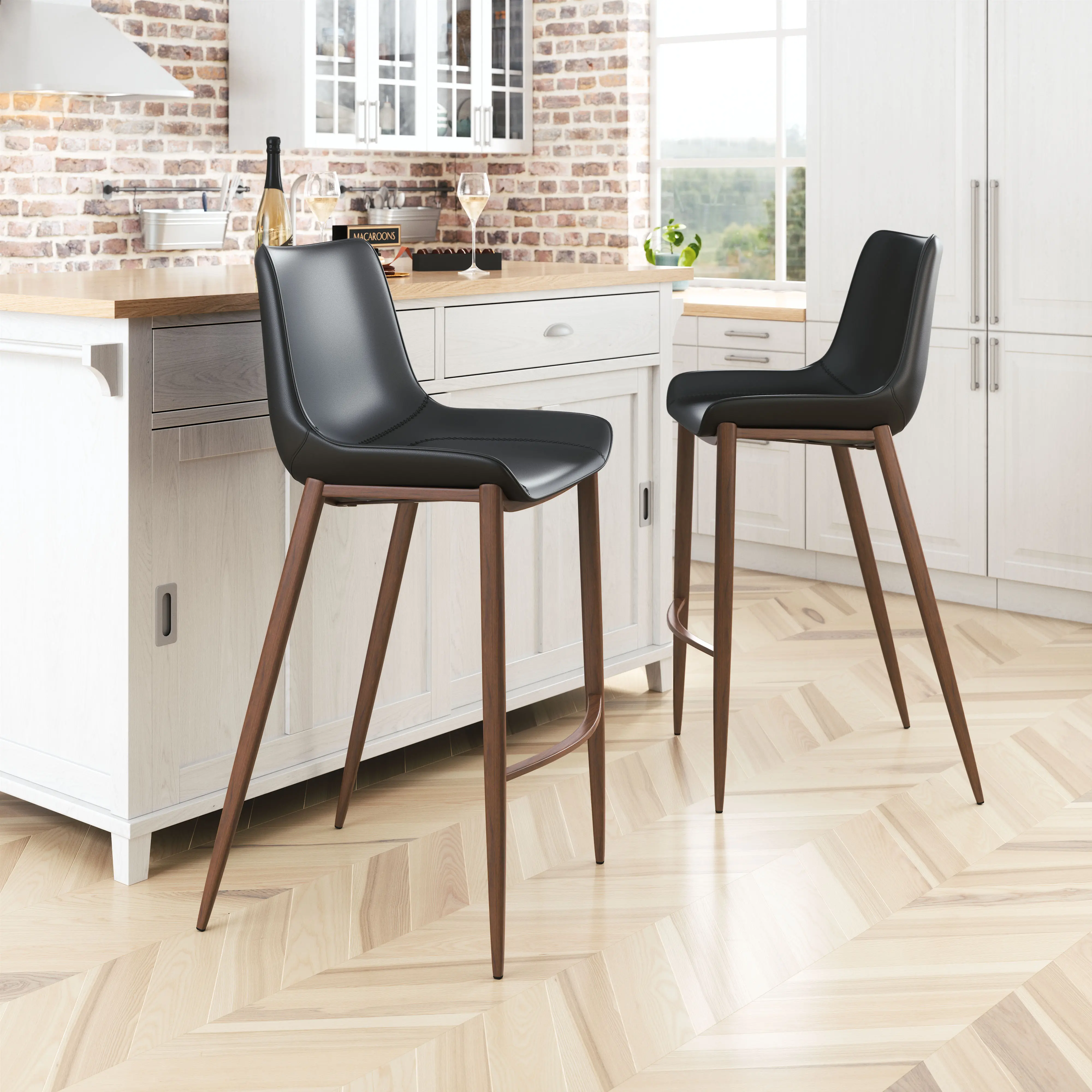 Vada Black Faux Leather Barstool, Set of 2-2