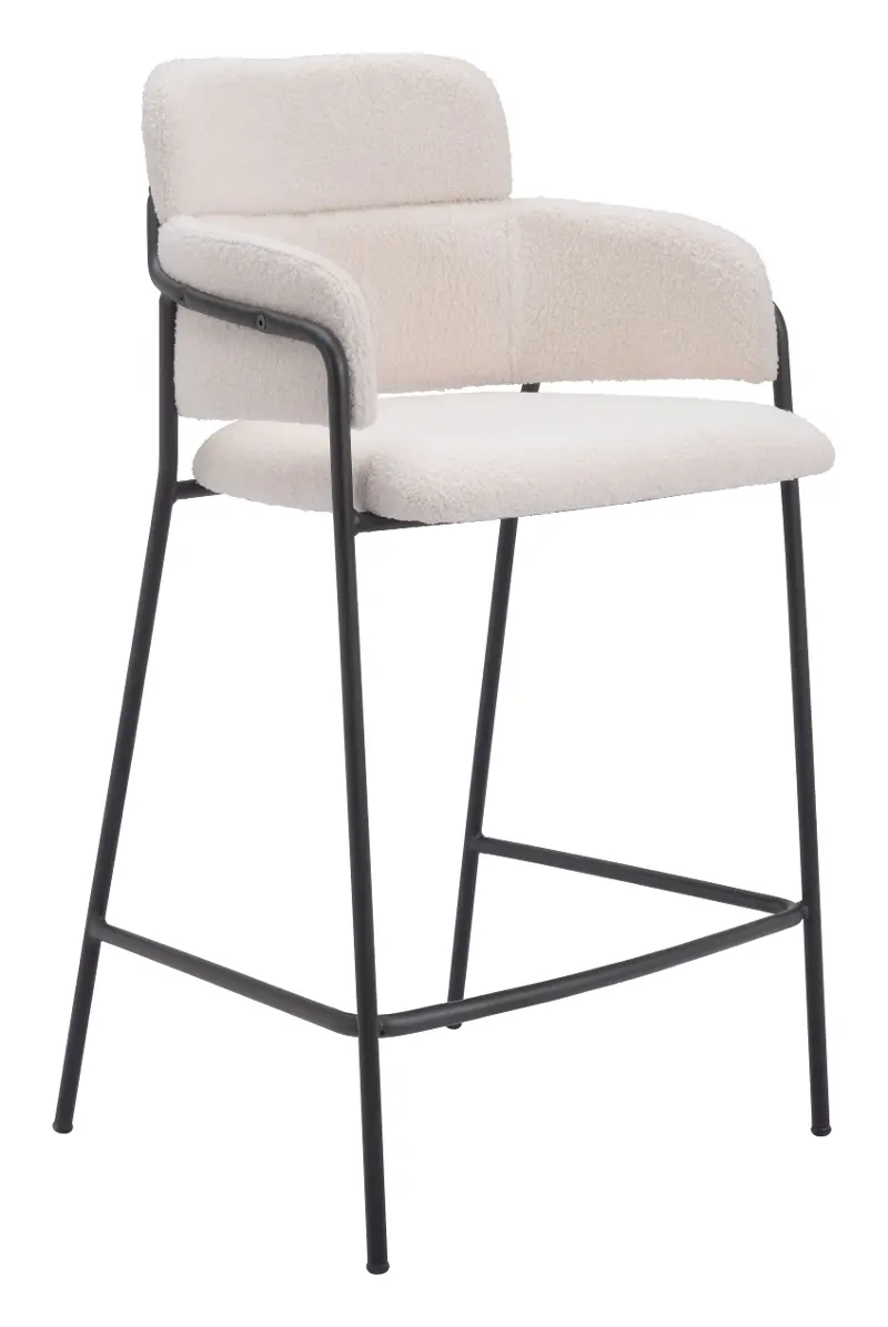 Pellestrina Cream Shearling Counter Stool, Set of 2