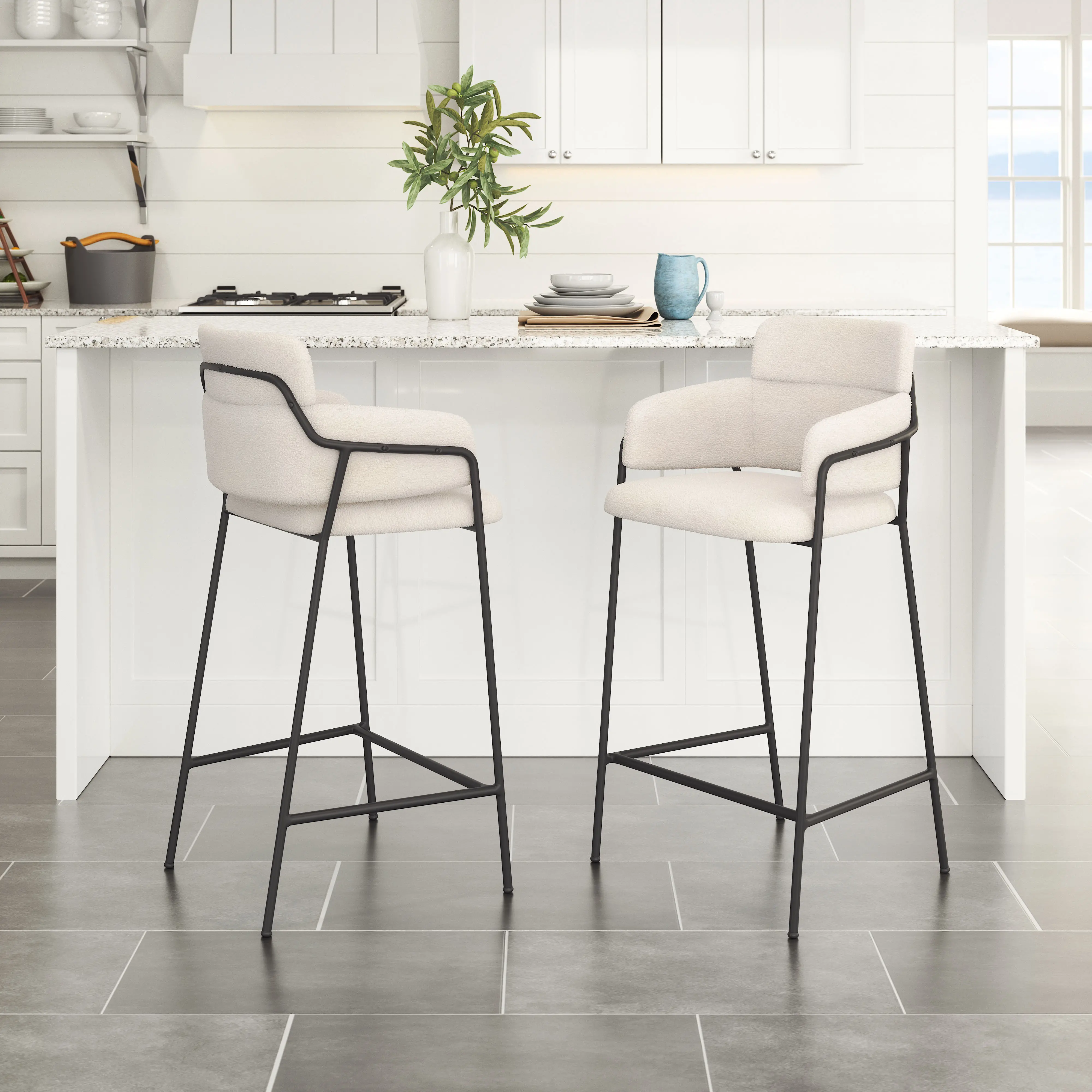 Pellestrina Cream Shearling Counter Stool, Set of 2-2