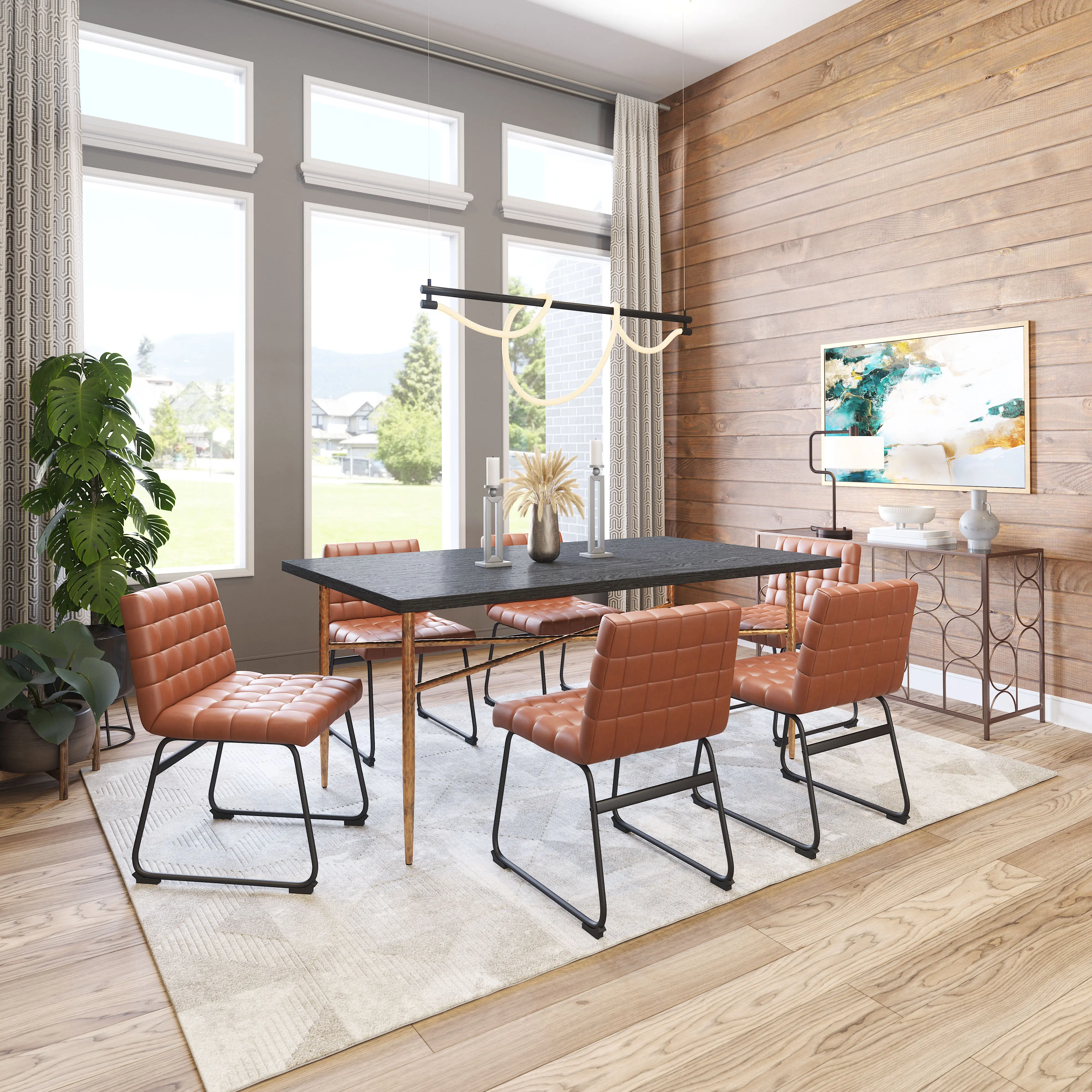 Aubervilliers Brown Faux Leather Dining Chair, Set of 2-2