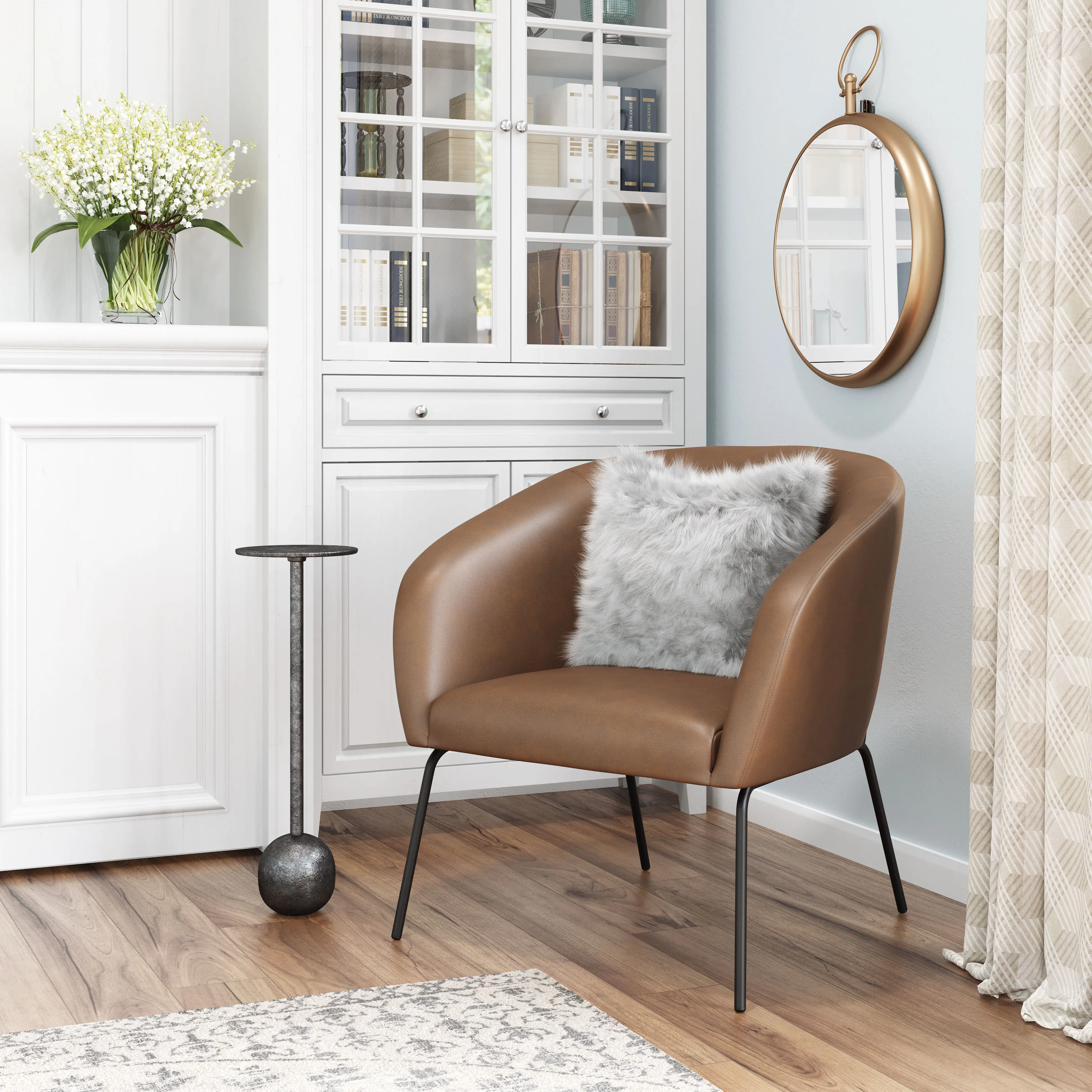 Le Brown Faux Leather Accent Chair-2