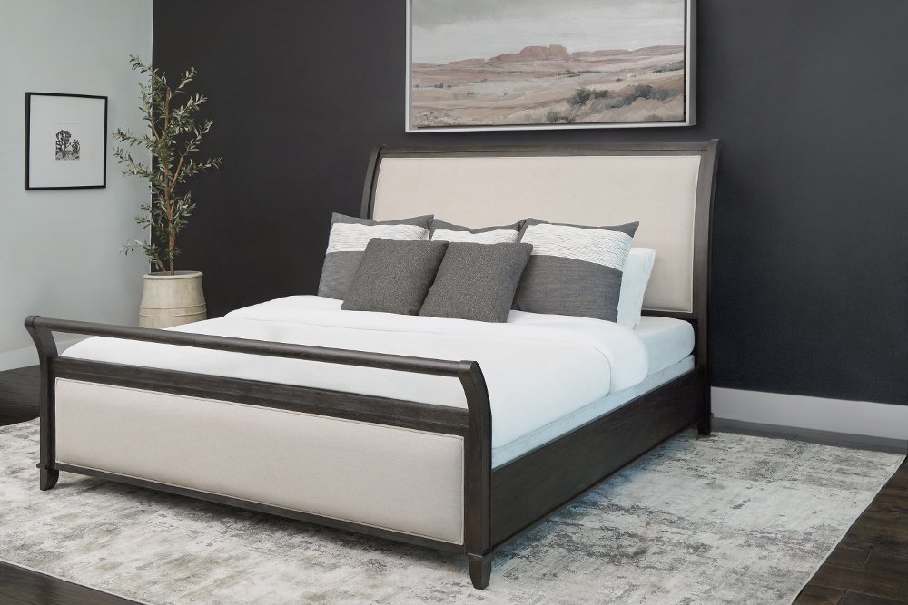 Arielle Dark Brown Upholstered Queen Sleigh Bed