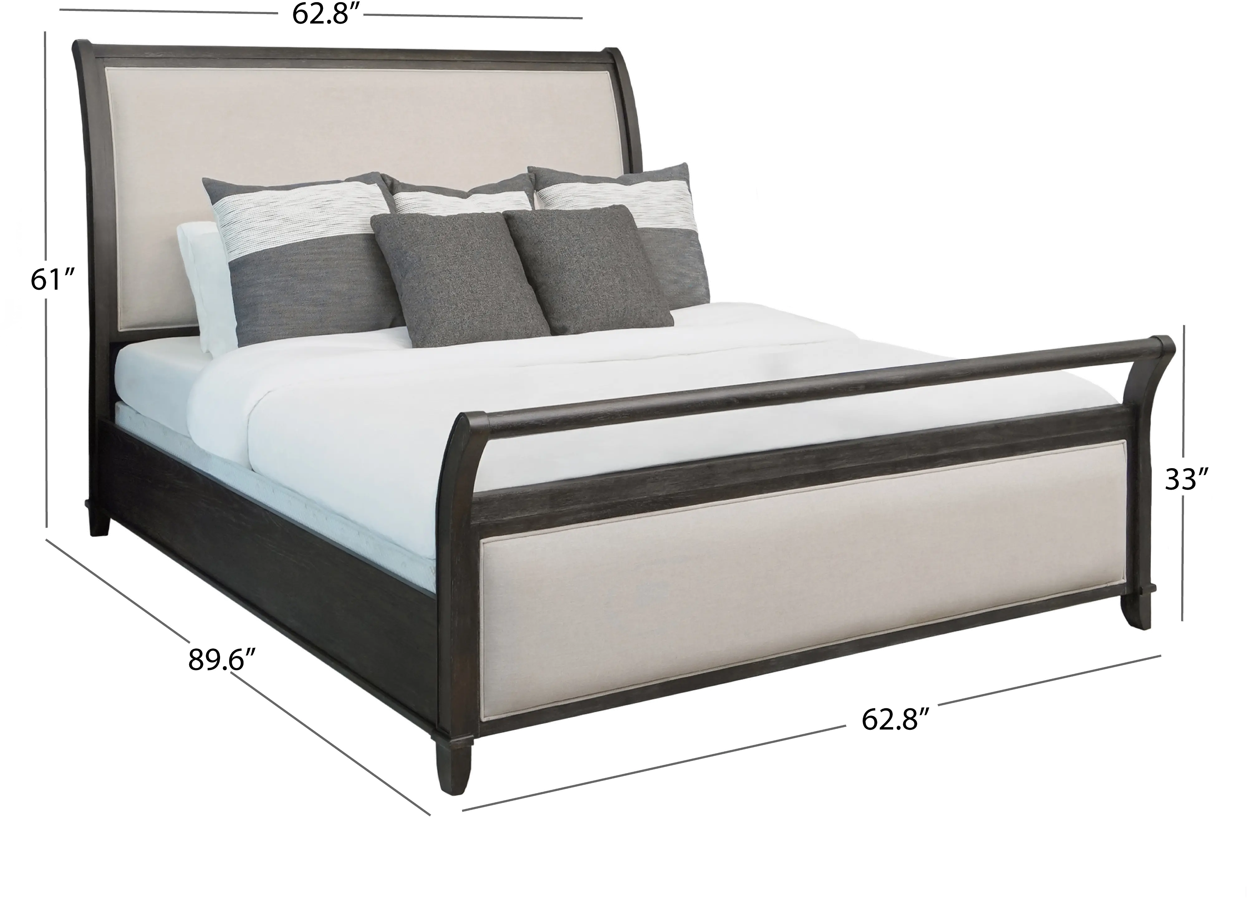 Arielle Dark Brown Upholstered Queen Sleigh Bed-6