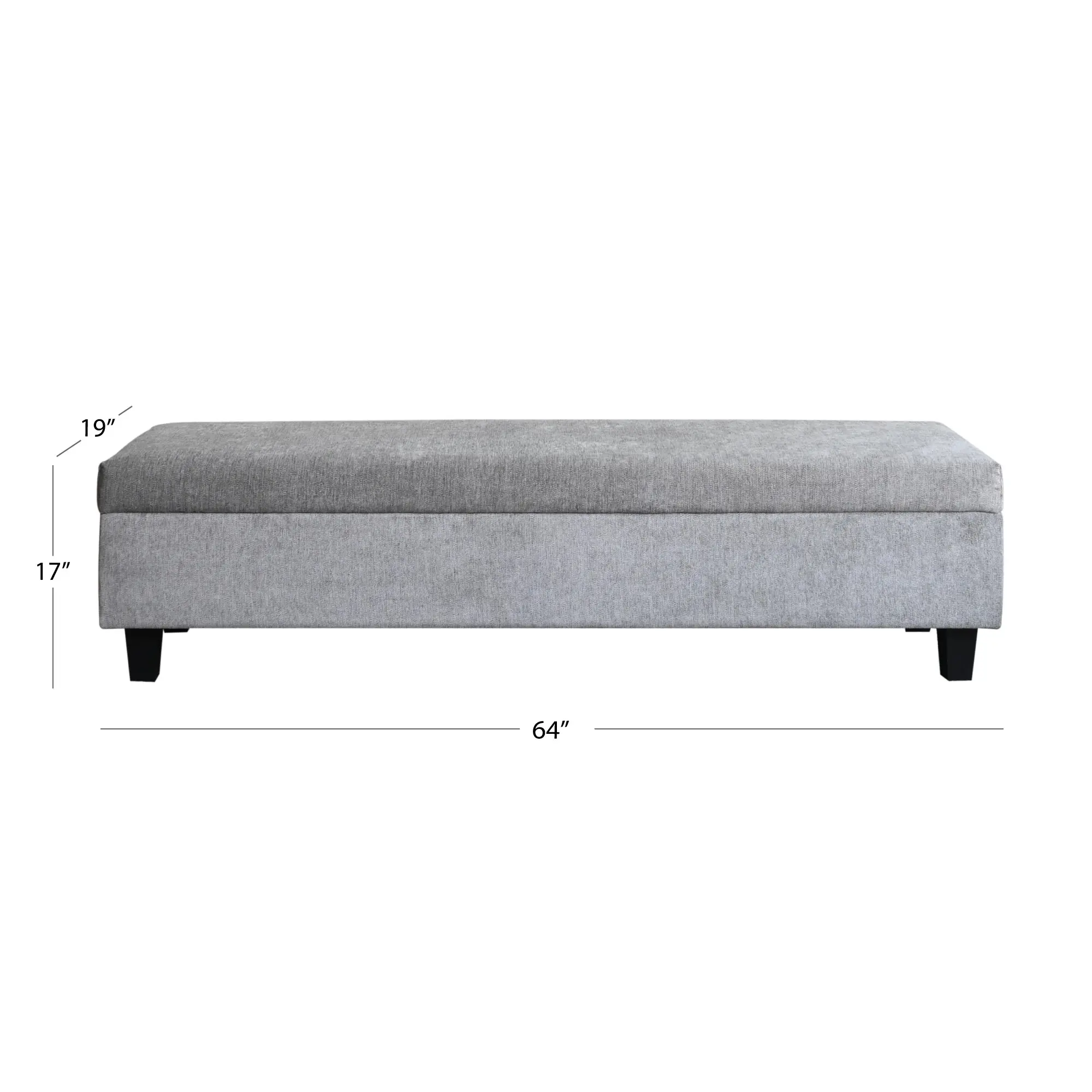 Close-up of grey textured fabric weave on ottoman upholstery.