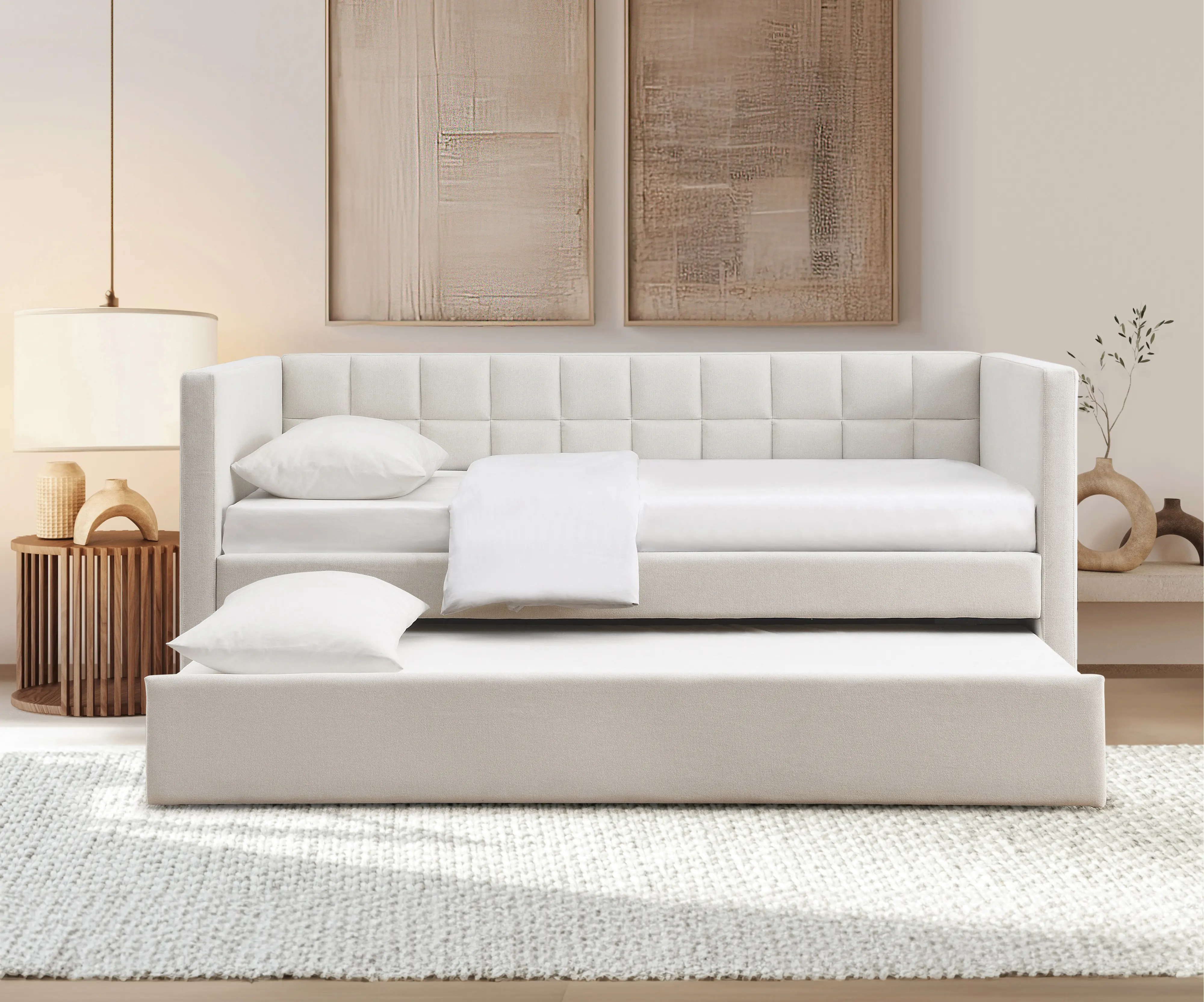 Claudia Ivory Upholstered Twin Daybed with Trundle-2