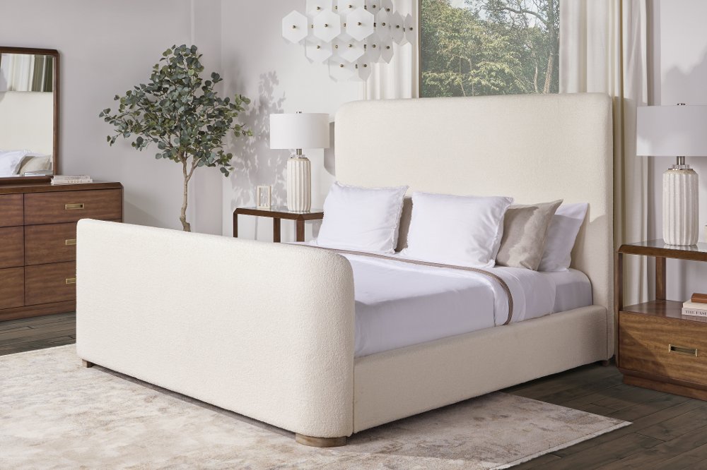 Lucia Off-White Boucle Upholstered Queen Bed