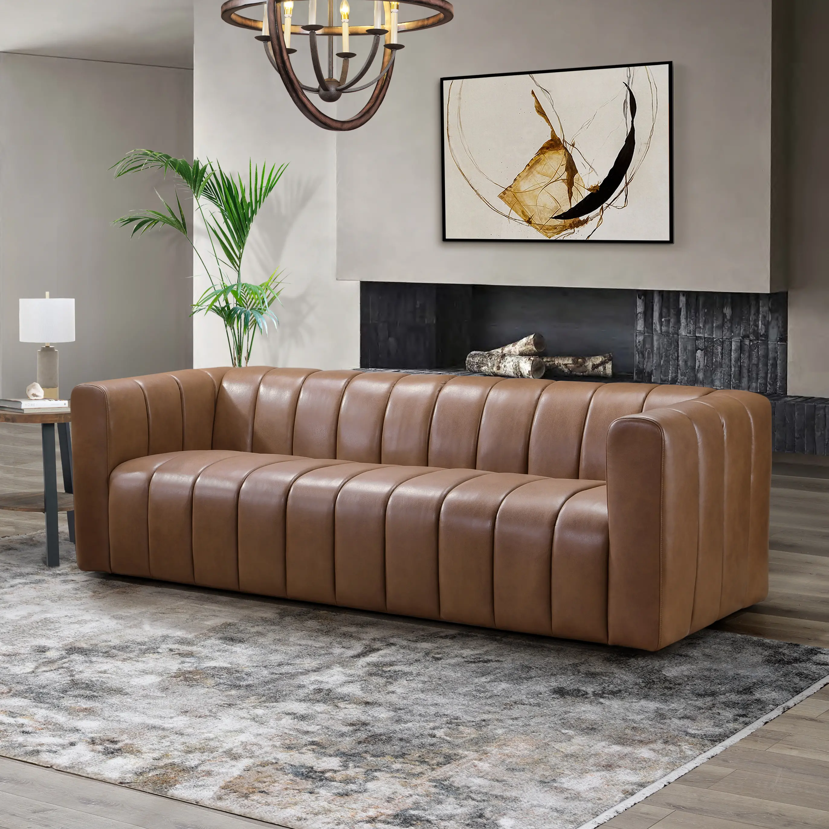 Gia Camel Brown Leather Sofa-2