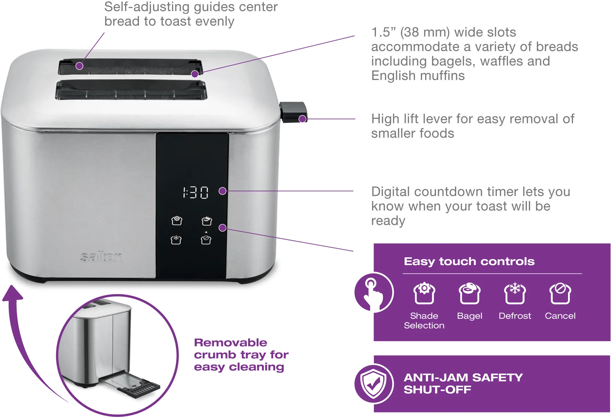Salton Stainless Steel Digital Countdown Toaster-9