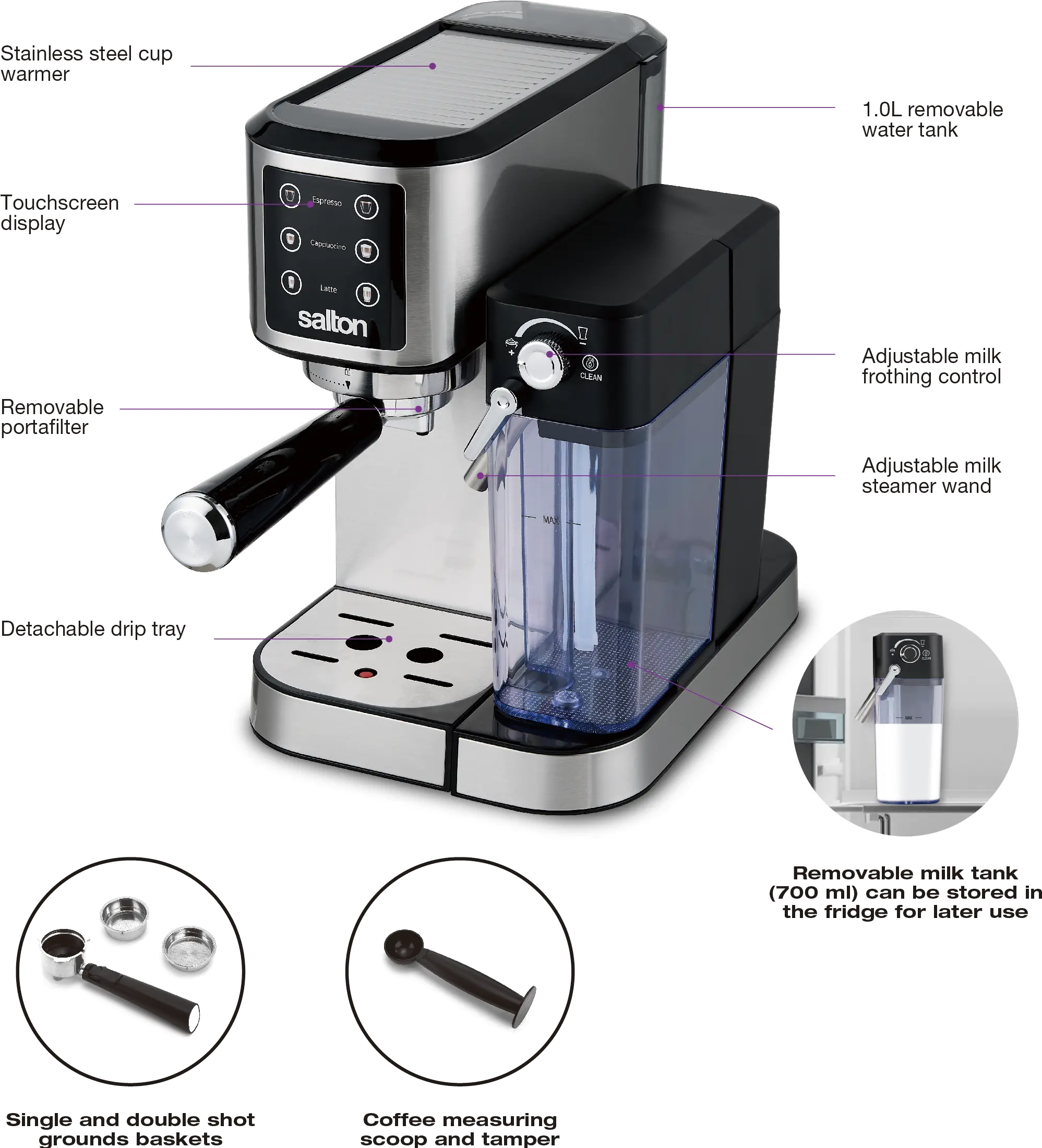 Salton Barista + 3-in-1 Espresso, Cappuccino & Latte Machine-6