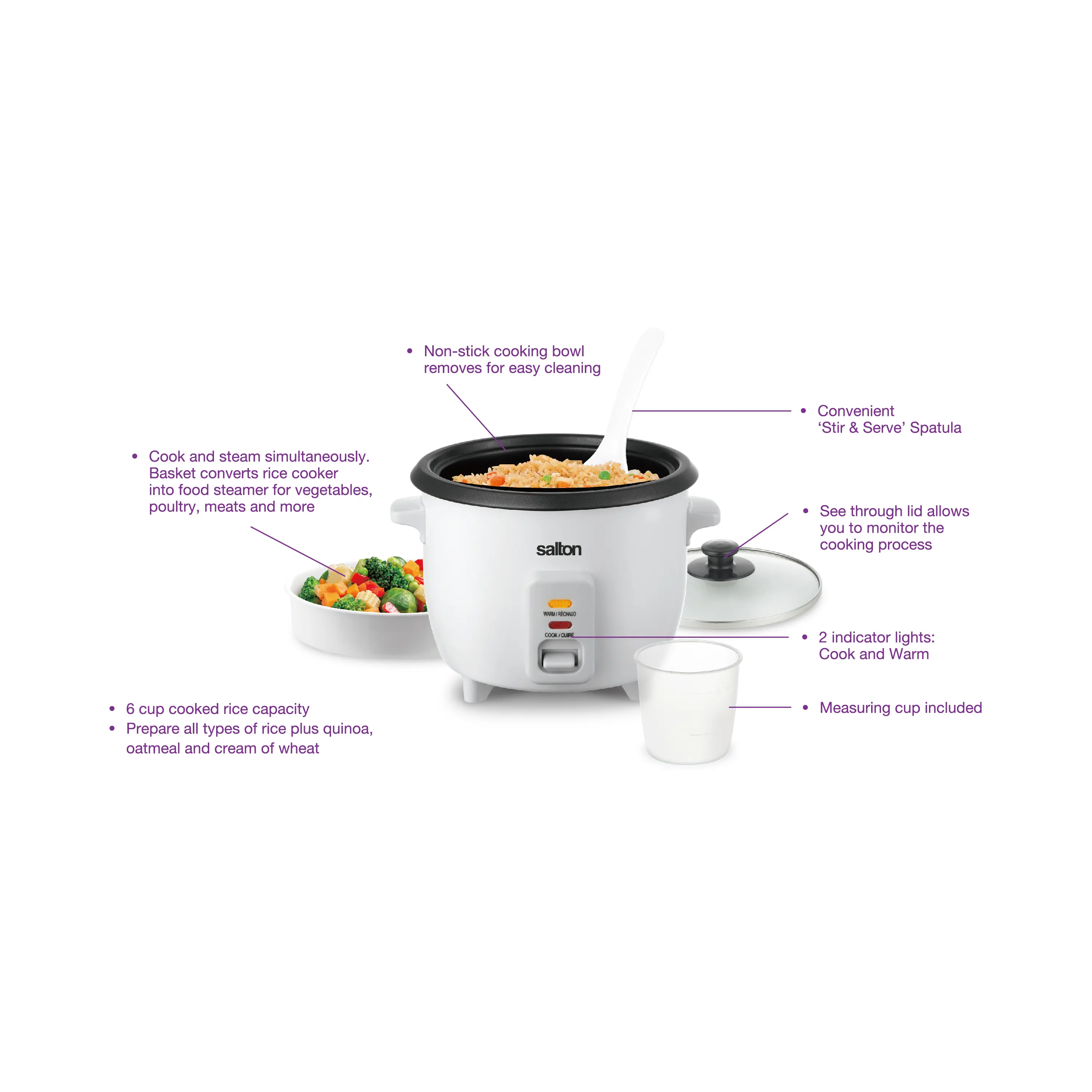 Salton Automatic 6-Cup Rice Cooker - White-5
