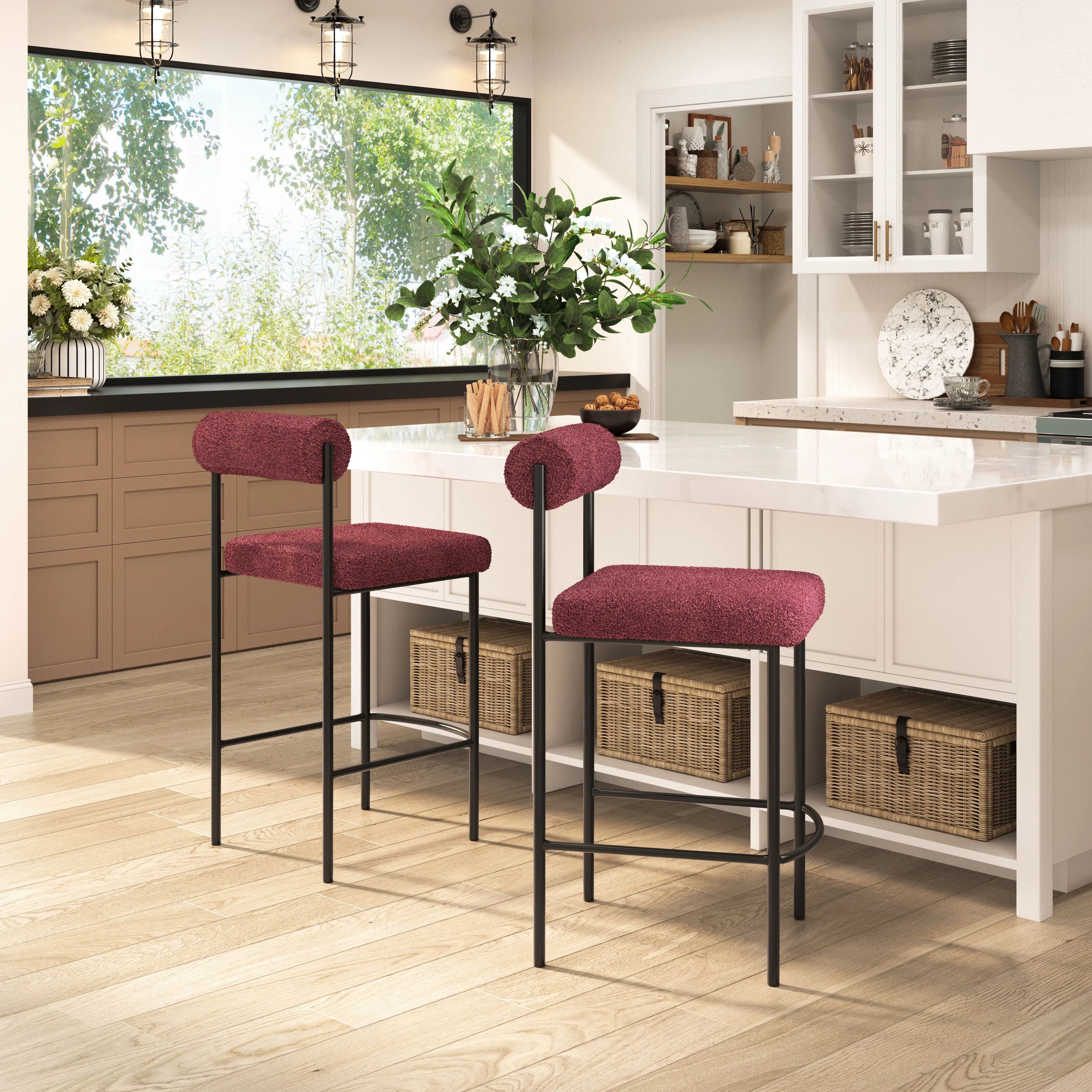 Ginosa Red Shearling Counter Stool-2