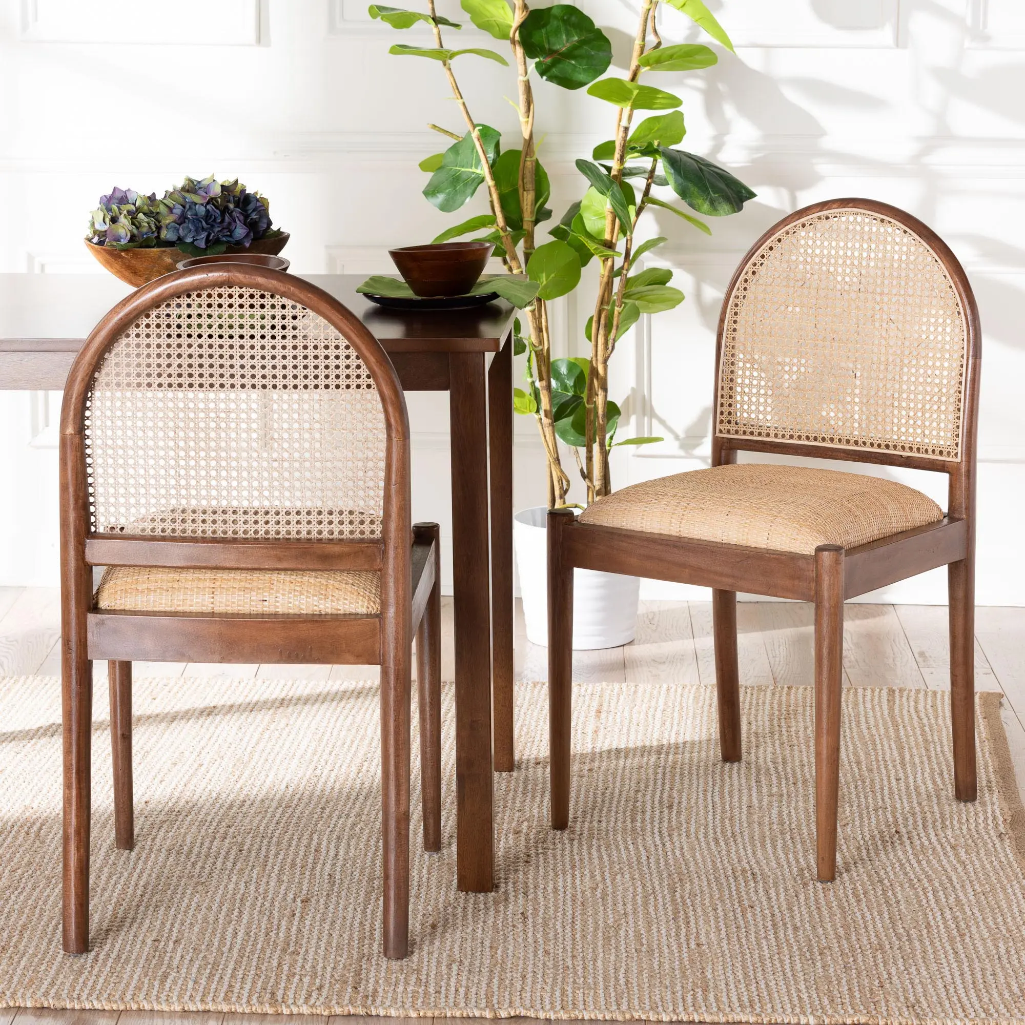 243-2PC-13362-RCW Maryland Natural Rattan and Acacia Wood Dining Chairs, Set of 2-2
