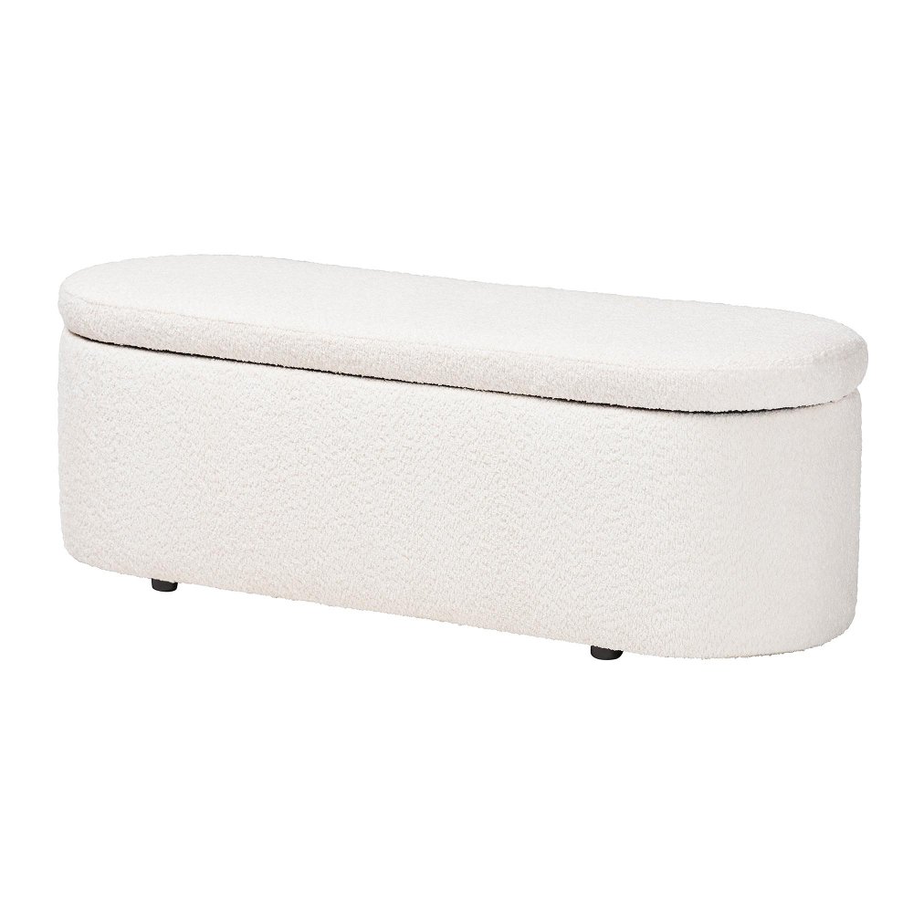 Lavina Modern White Boucle Storage Bench