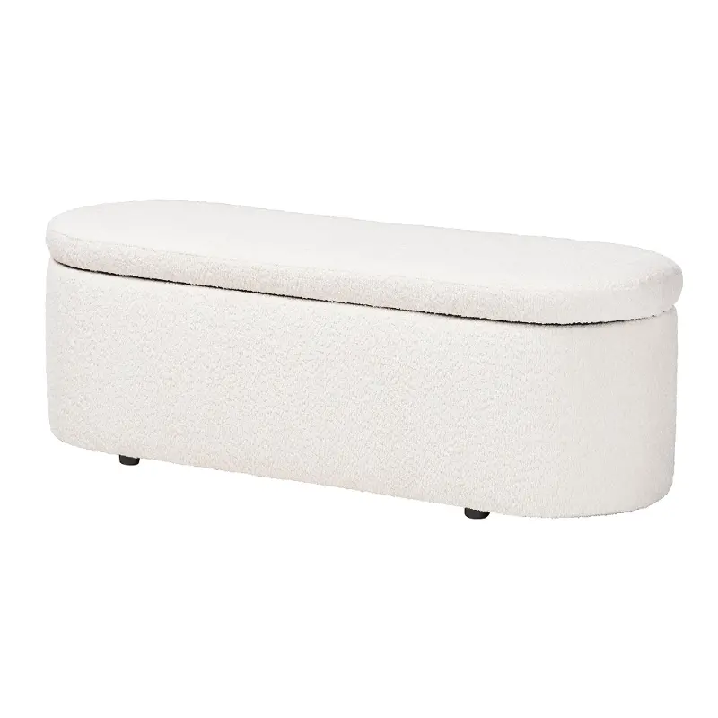 Lavina Modern White Boucle Storage Bench