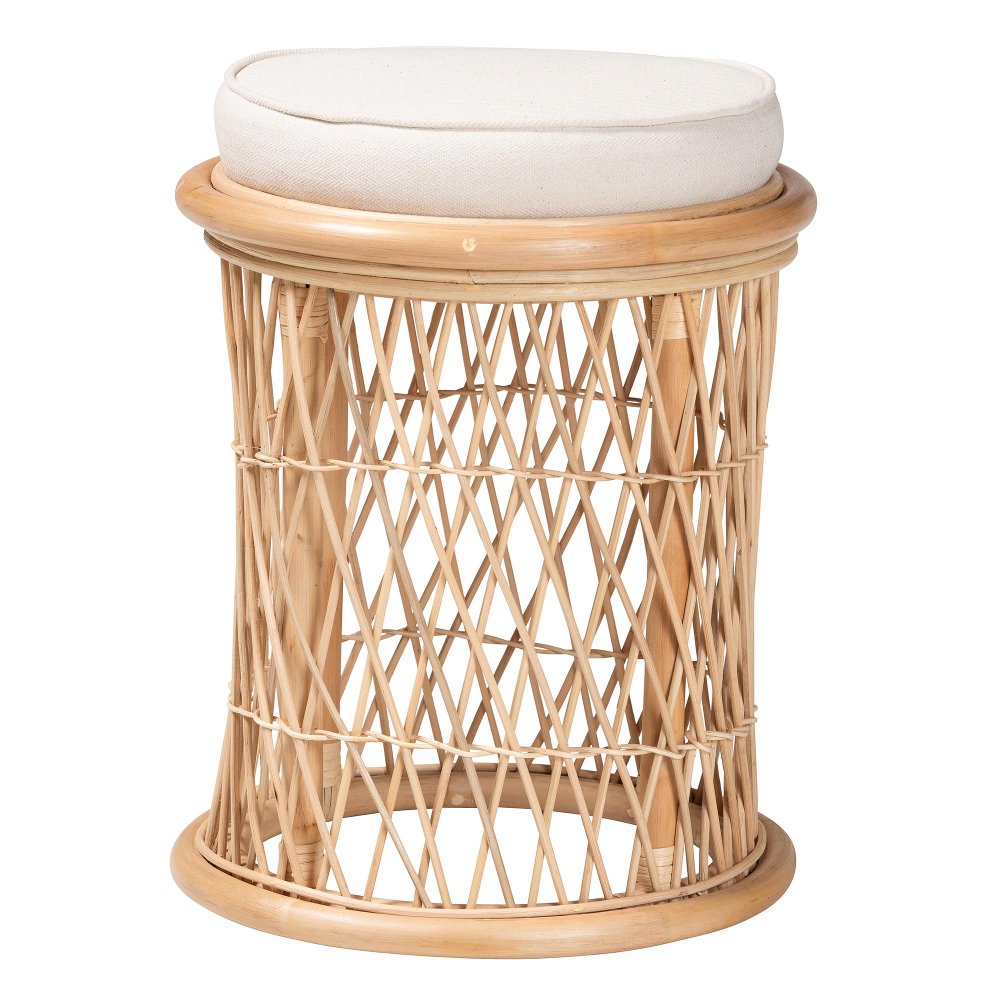 Junius Light Brown and White Ottoman Footstool