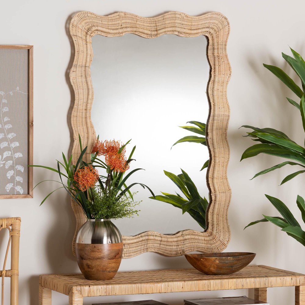 Hasana Natural Rattan Scallop Wall Mirror