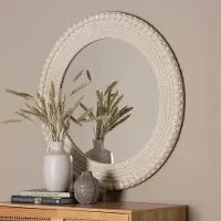 247-13757-RCW Grazia Pearl White Round Accent Mirror