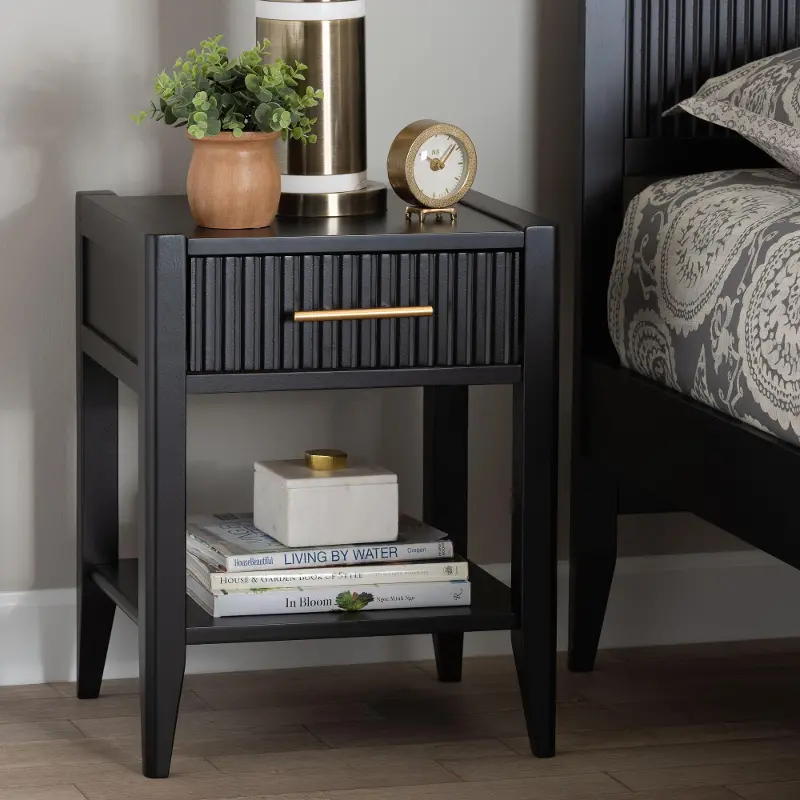 Primrose Black Mid-Century Nightstand