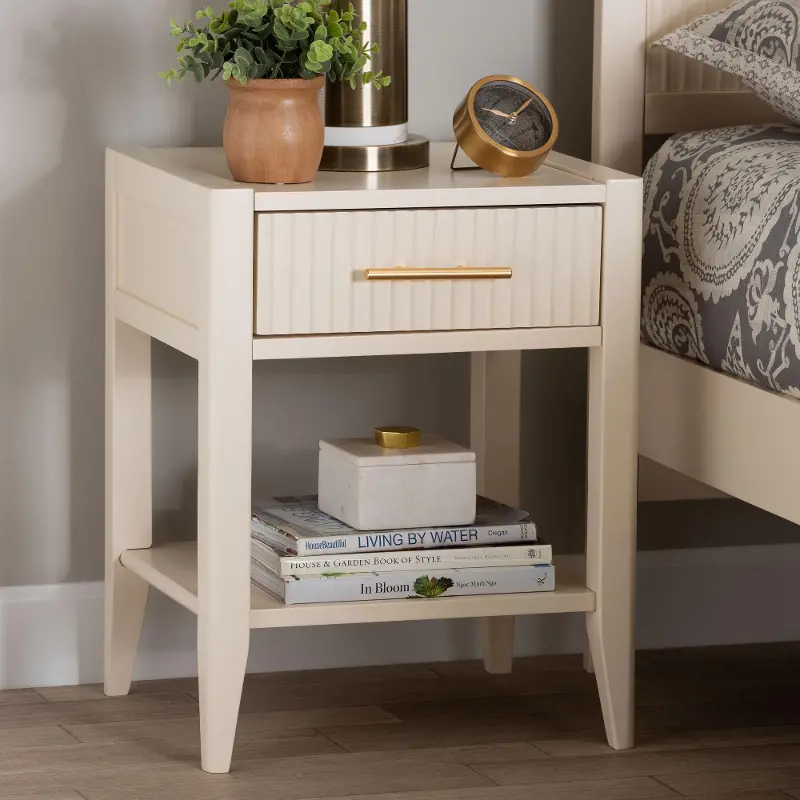 Primrose Ivory Mid-Century Nightstand