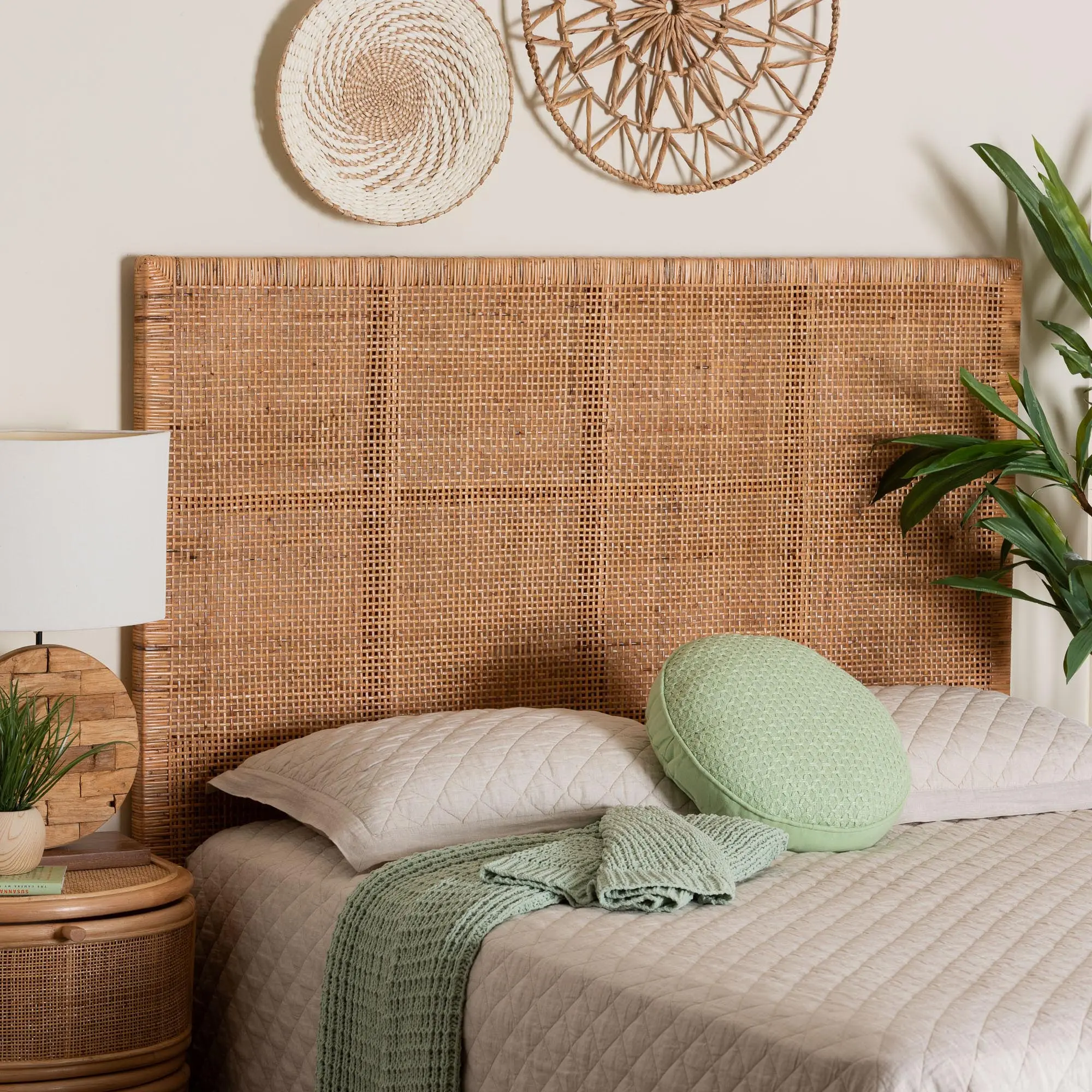 251-13906-RCW Lesia Natural Rattan and Mahogany Queen Headboard-1