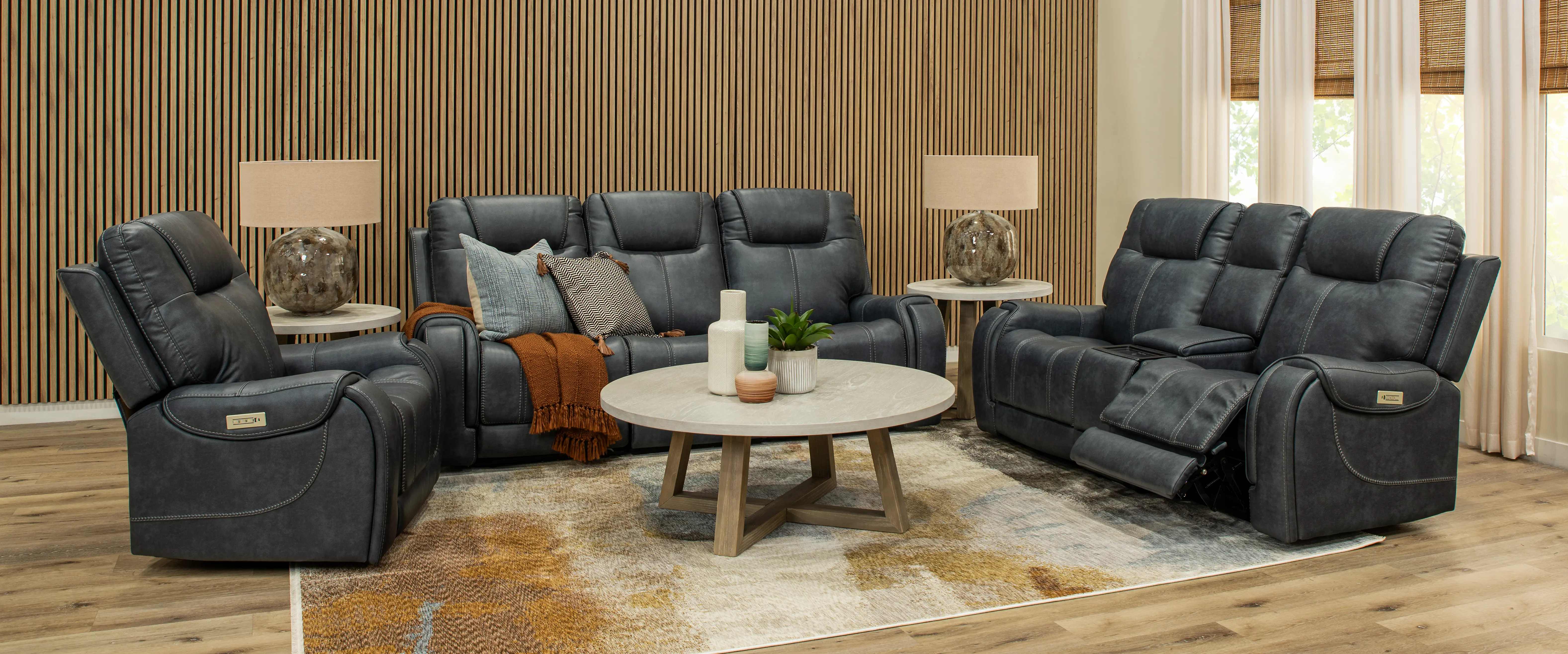 Conway Slate Gray Power Reclining Loveseat with Audio Console-2