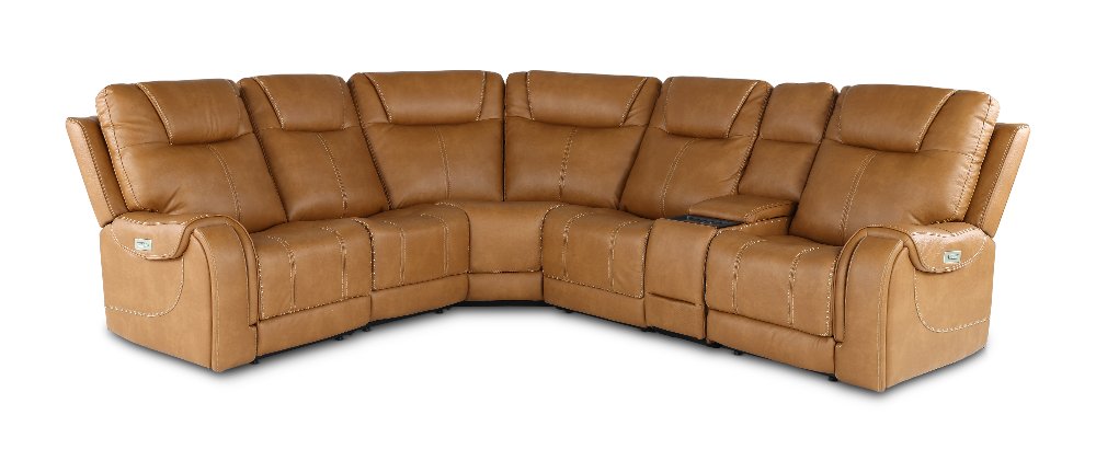 Conway Saddle Brown 6 Piece Power Reclining Sectional with Audio System